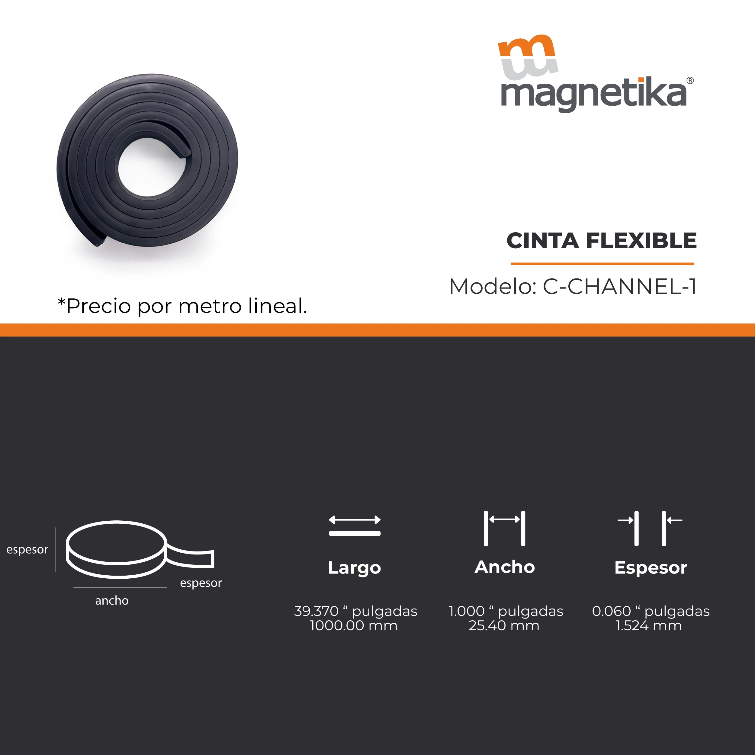 Imán Flexible para Rack 25.4mm x 1.52mm (1 metro)