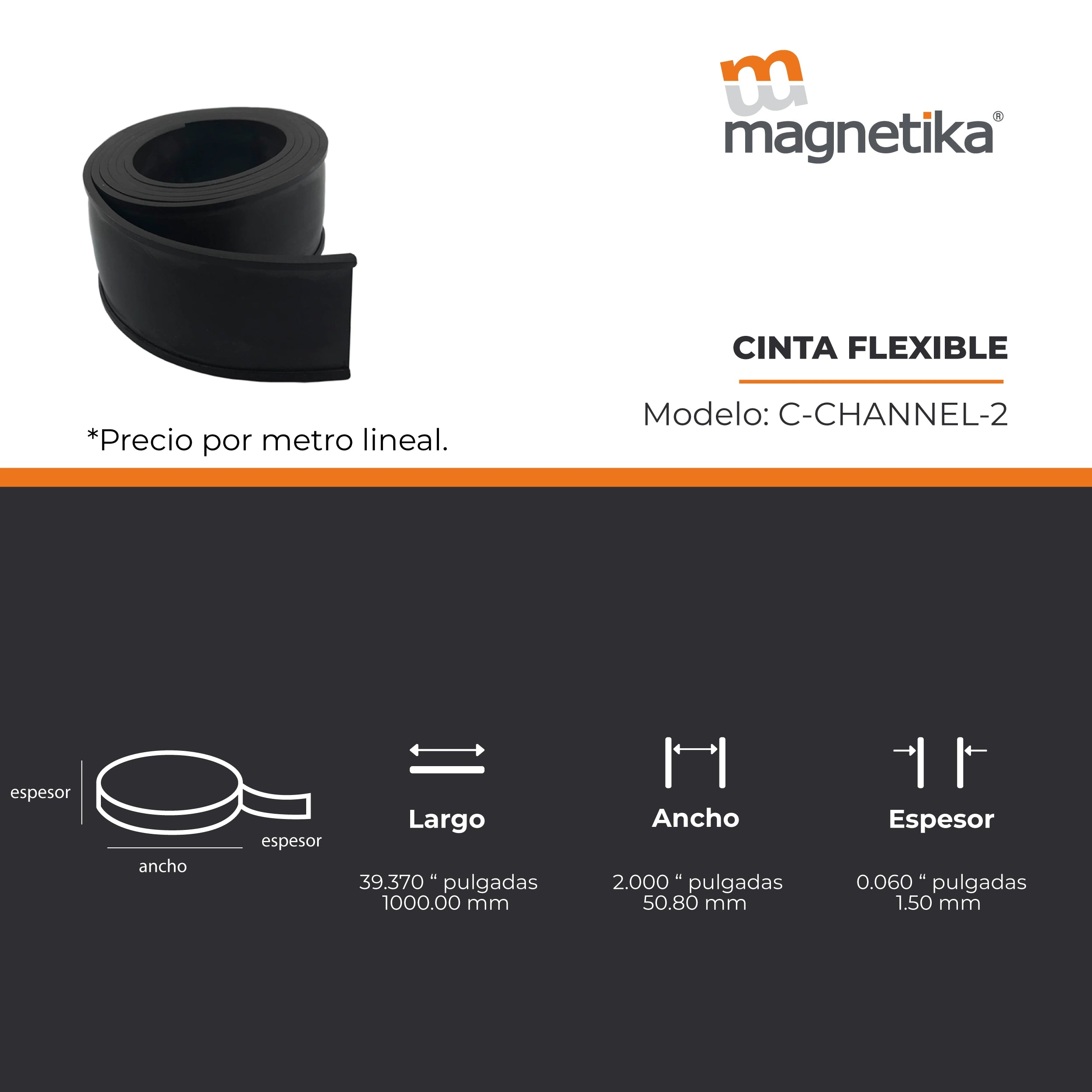 Imán Flexible para Rack 50.8mm x 1.52mm (1 metro)