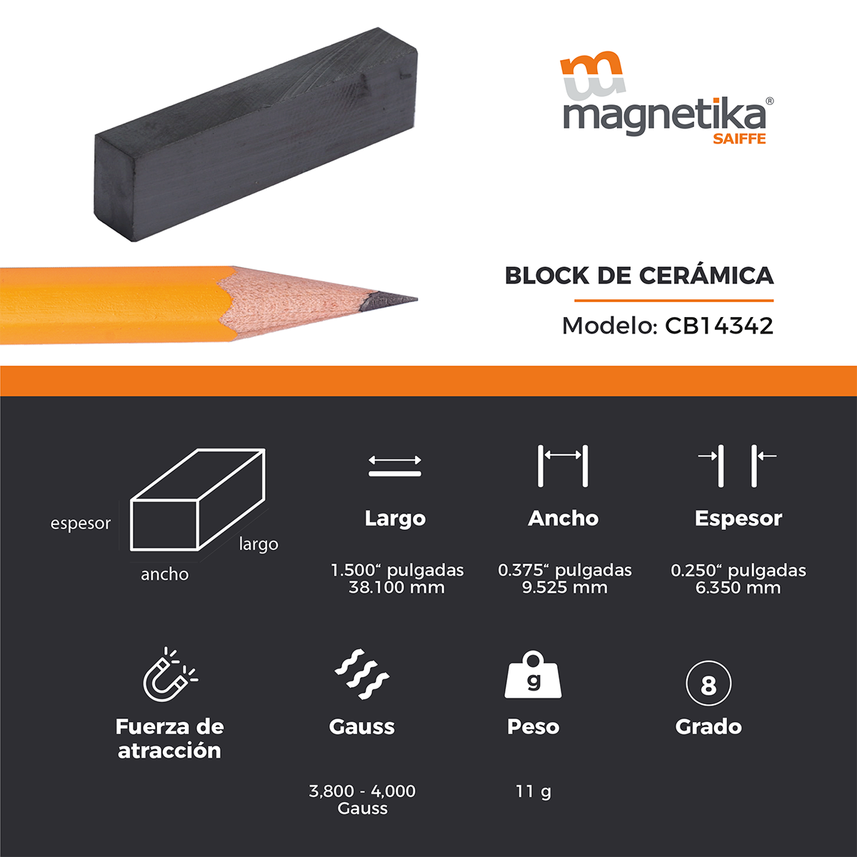 Iman De Ferrita Ceramica Block 1.5" X 0.375" X 0.25"