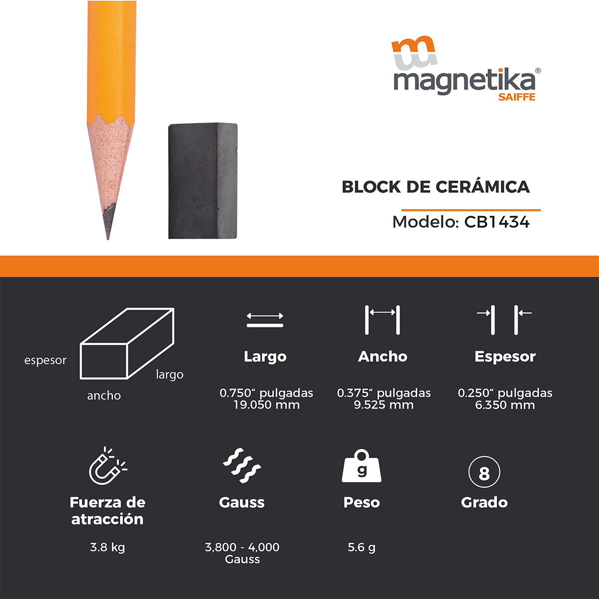 Iman De Ferrita Ceramica Block 0.75" X 0.375" X 0.25"