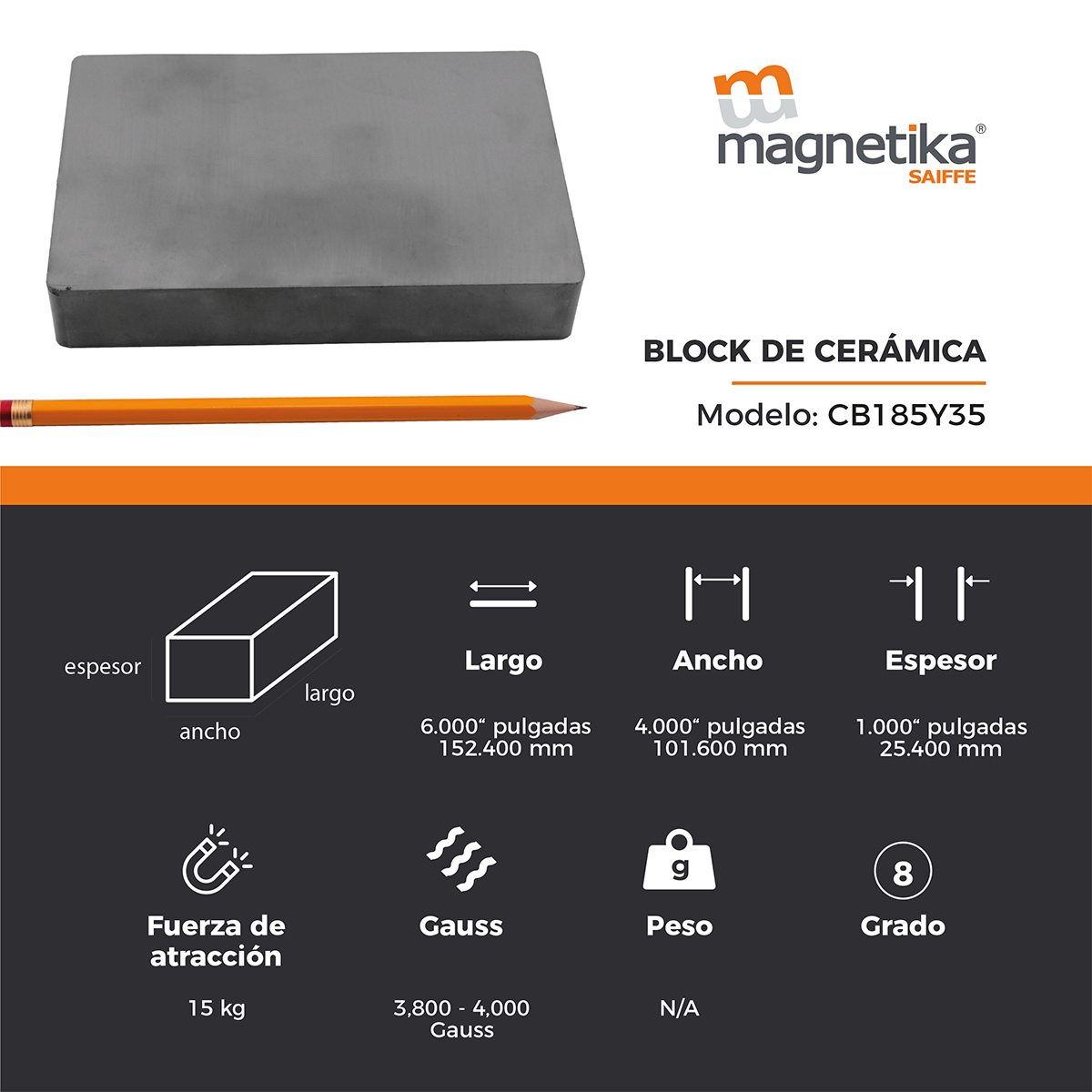 Iman De Ferrita Ceramica Block 6" X 4" X 1"