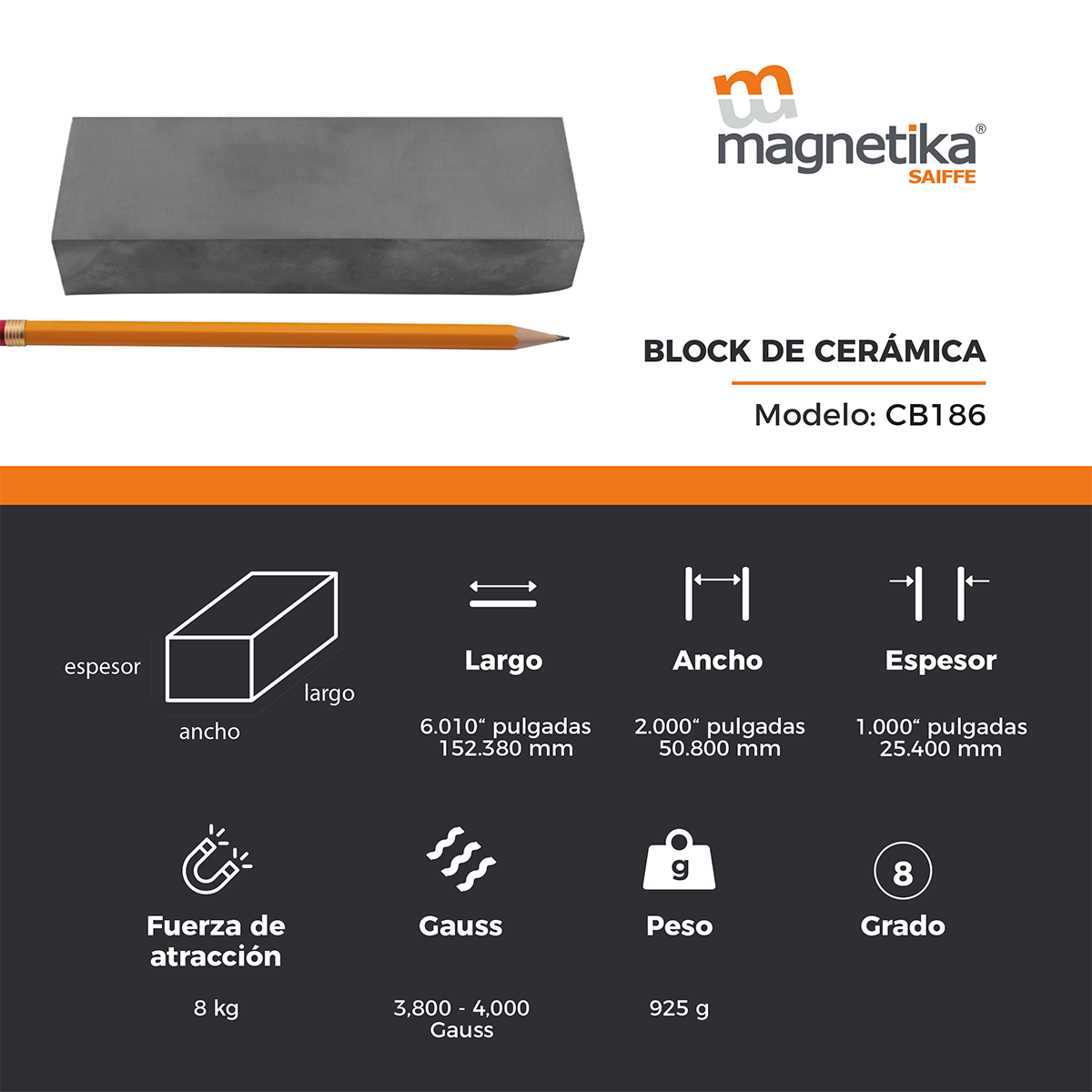 Iman De Ferrita Ceramica Block 6" X 2" X 1"