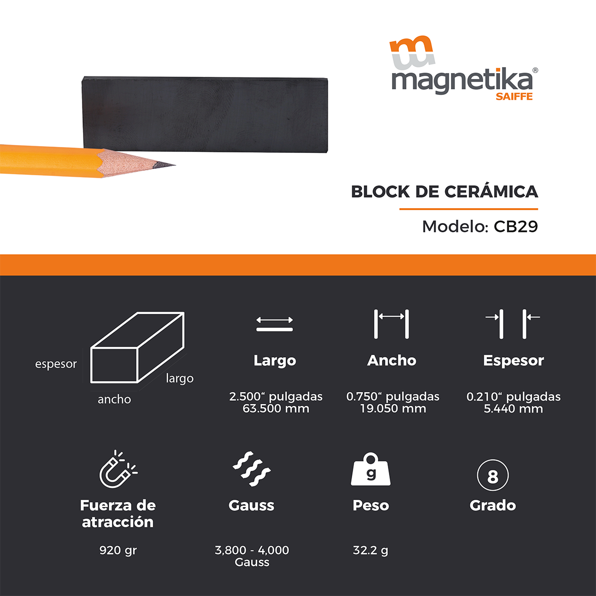 Iman De Ferrita Ceramica Block 2.5" X 0.75" X 0.25"