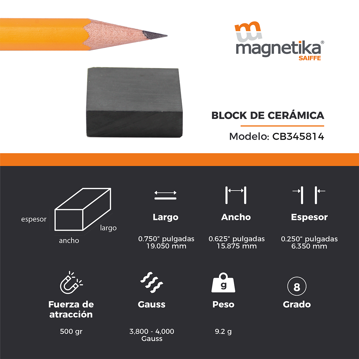 Iman De Ferrita Ceramica Block 0.75" X 0.625" X 0.25"