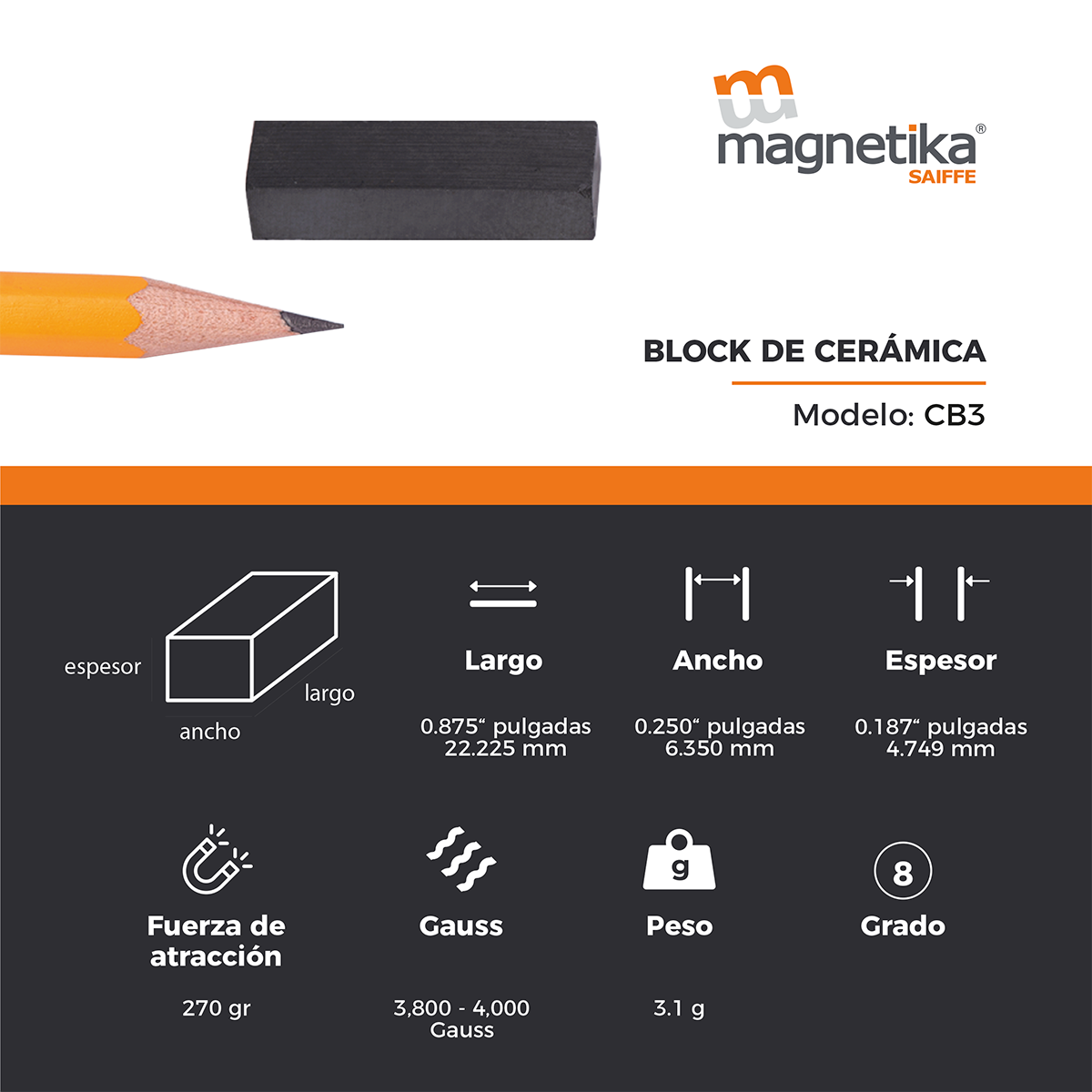 Iman De Ferrita Ceramica Block 0.875" X 0.25" X 0.18"