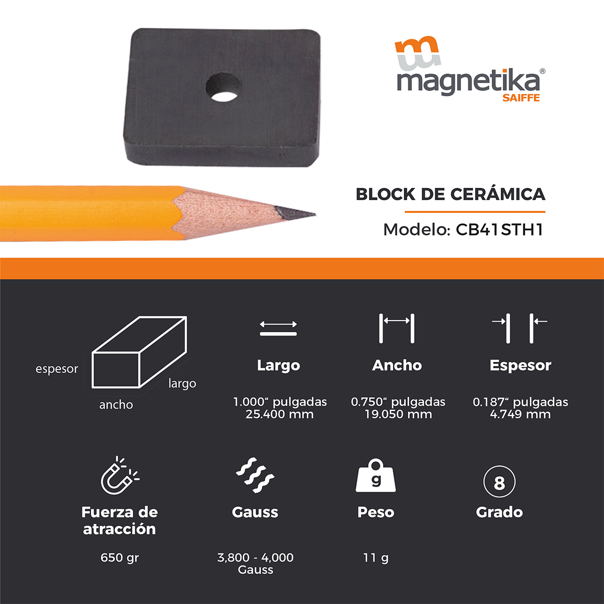 Iman De Ferrita Ceramica Block 1" X 0.75" X 0.187"