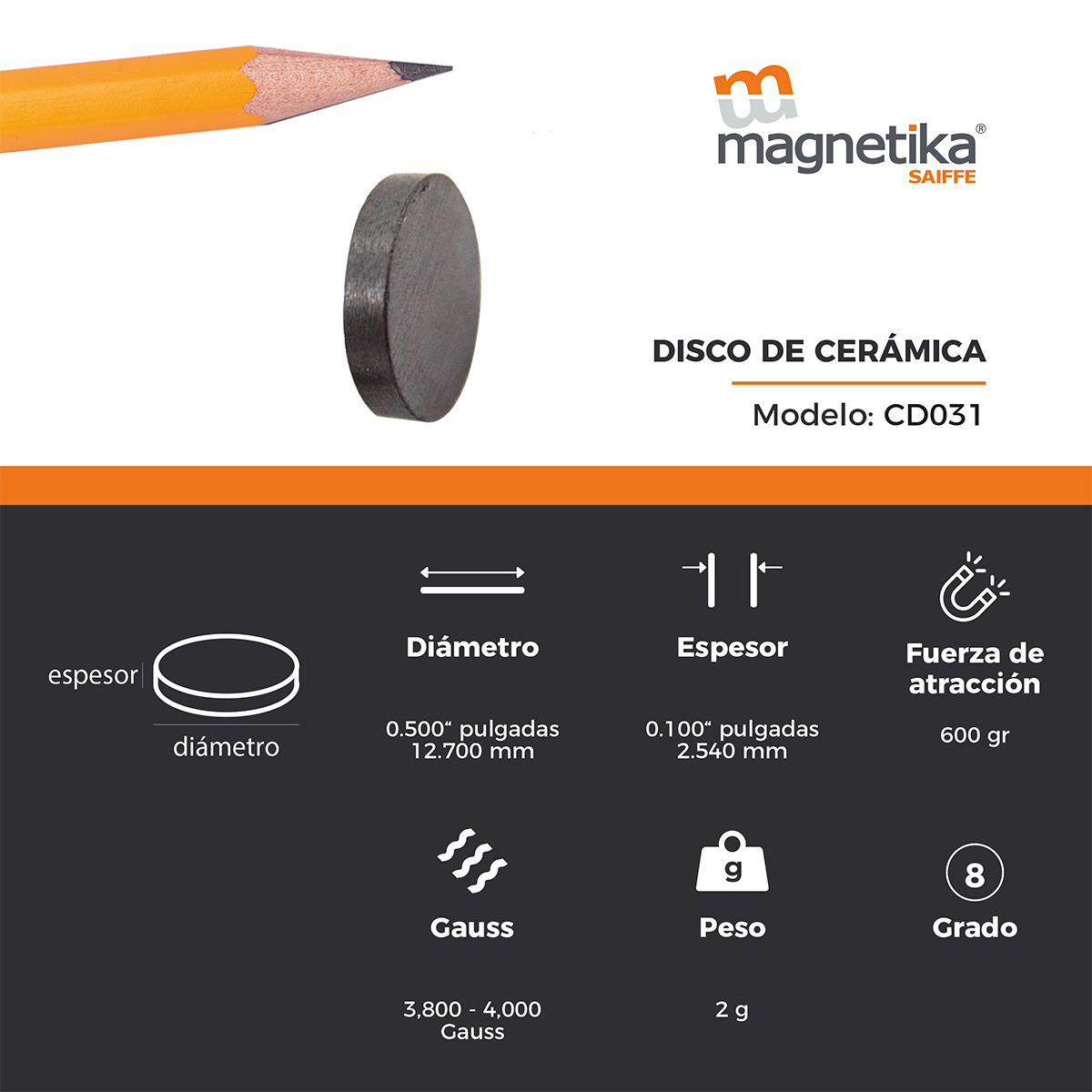 Iman De Ferrita Ceramica Disco 0.5" X 0.1"