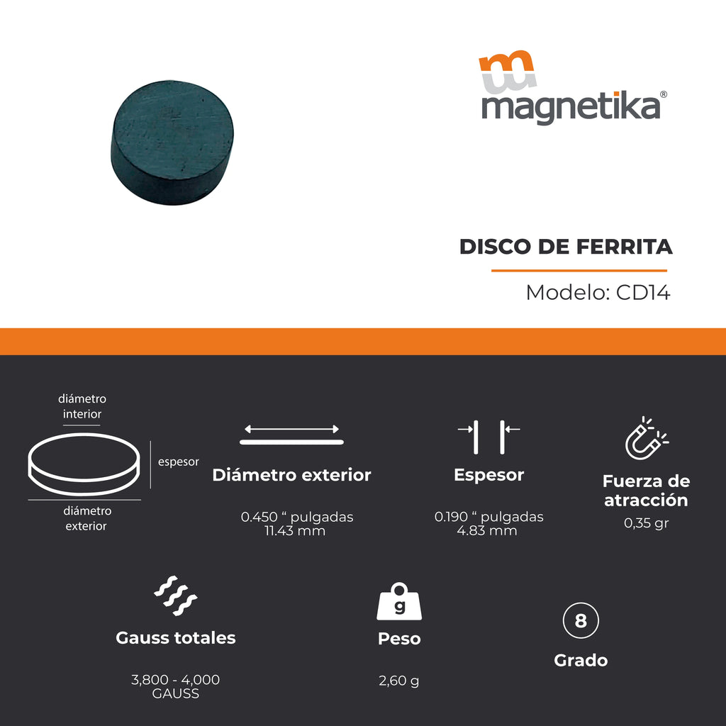 Imán de Ferrita Cerámica Disco 0.472 x 0.197 in