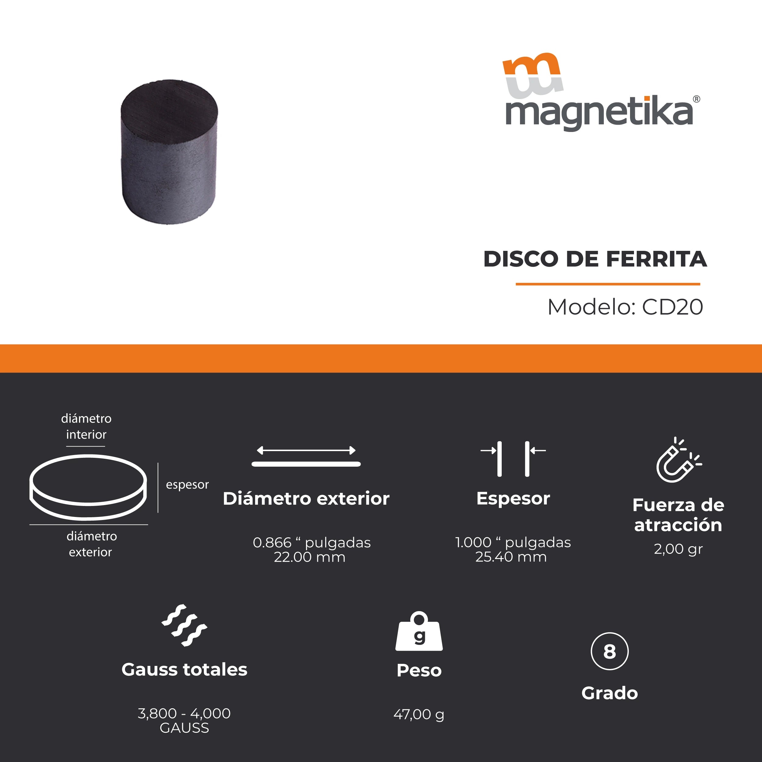 Imán de Ferrita Cerámica Disco 0.866 x 1 in