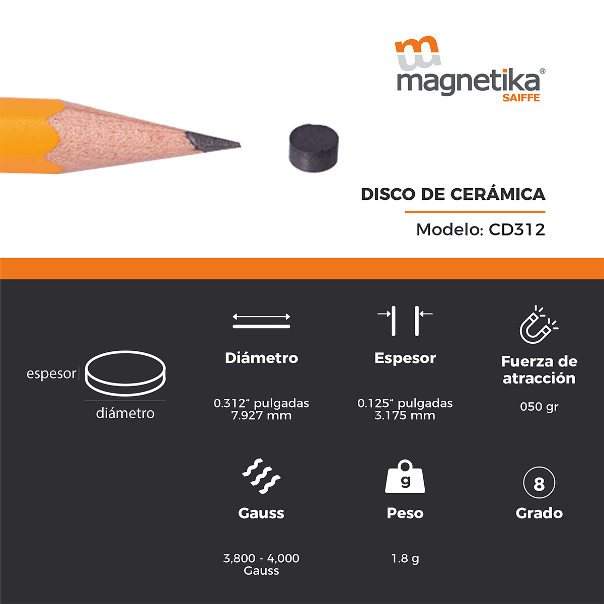 Iman De Ferrita Ceramica Disco 0.312" X 0.125"