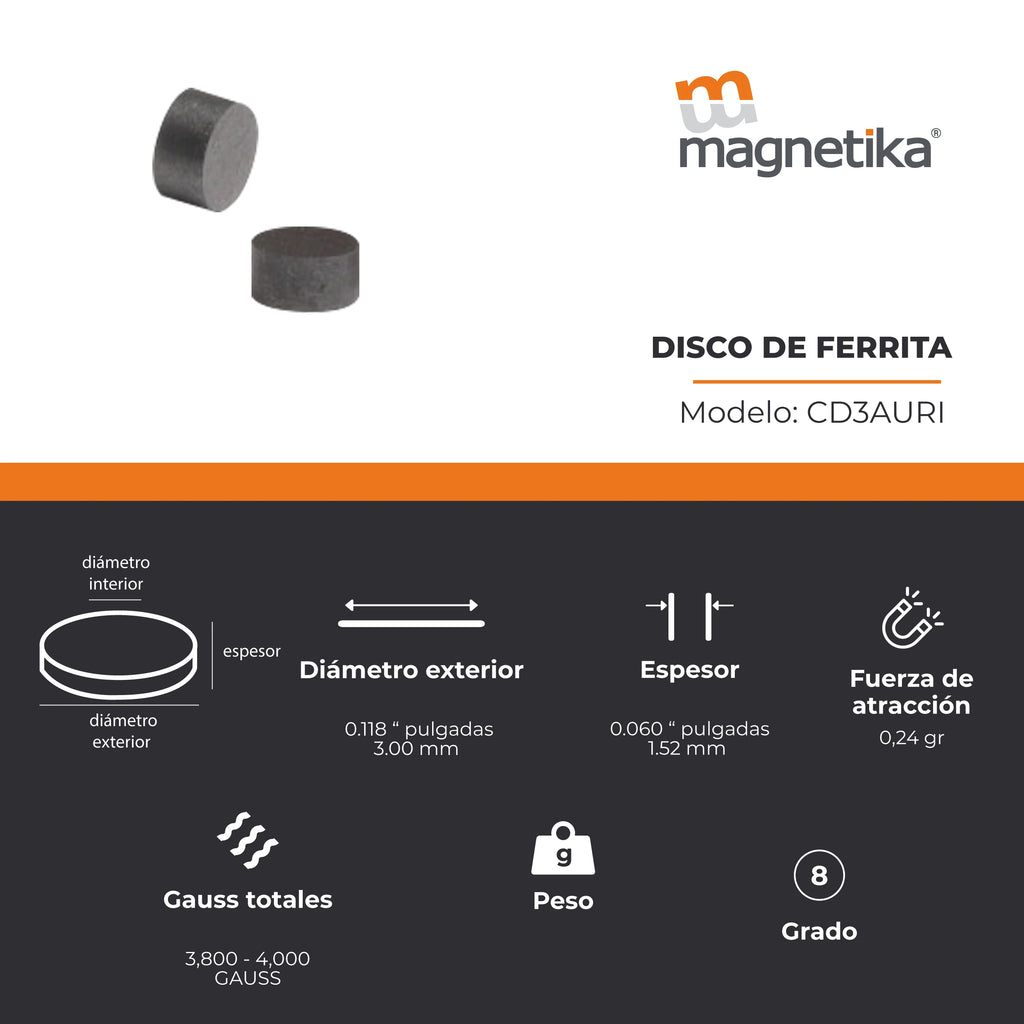 Imán de Ferrita Cerámica Disco 0.118 x 0.06 in