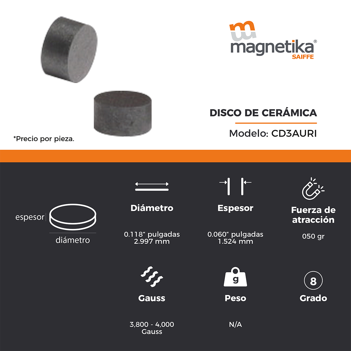 Iman De Ferrita Ceramica Disco 0.118" X 0.06"