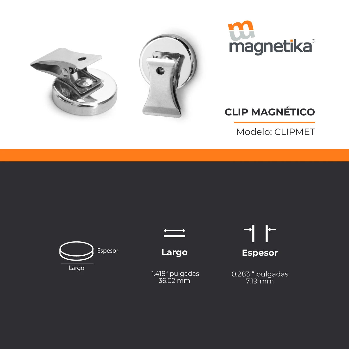 Clip Magnético Metálico 36 x 7.5 mm