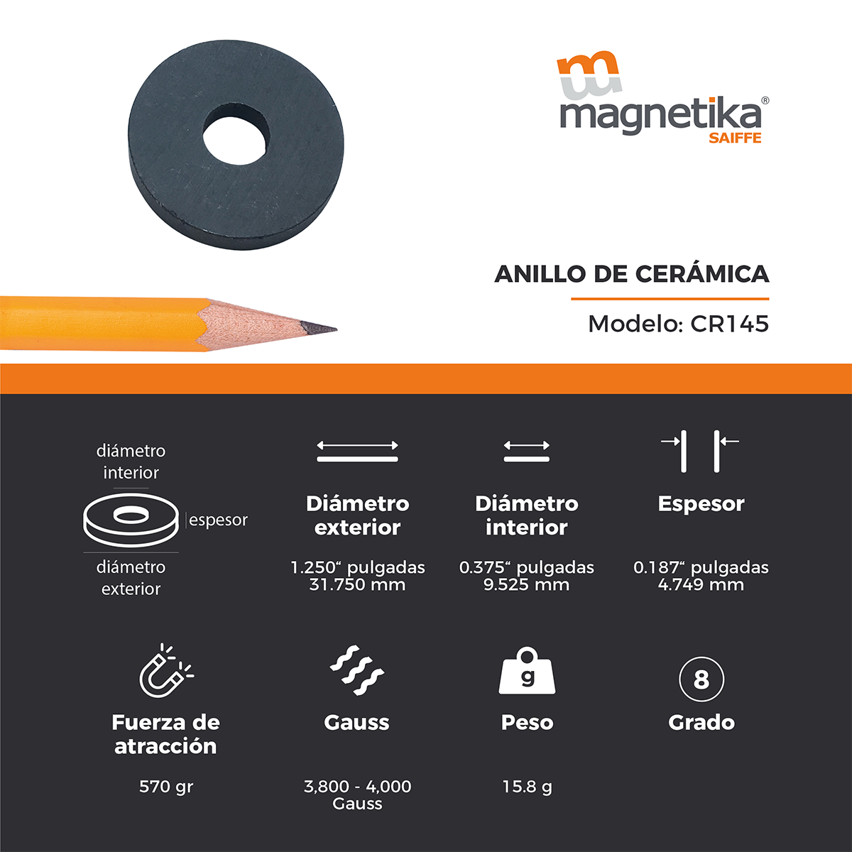 Iman De Ferrita Ceramica Anillo 1.25" x 0.187"