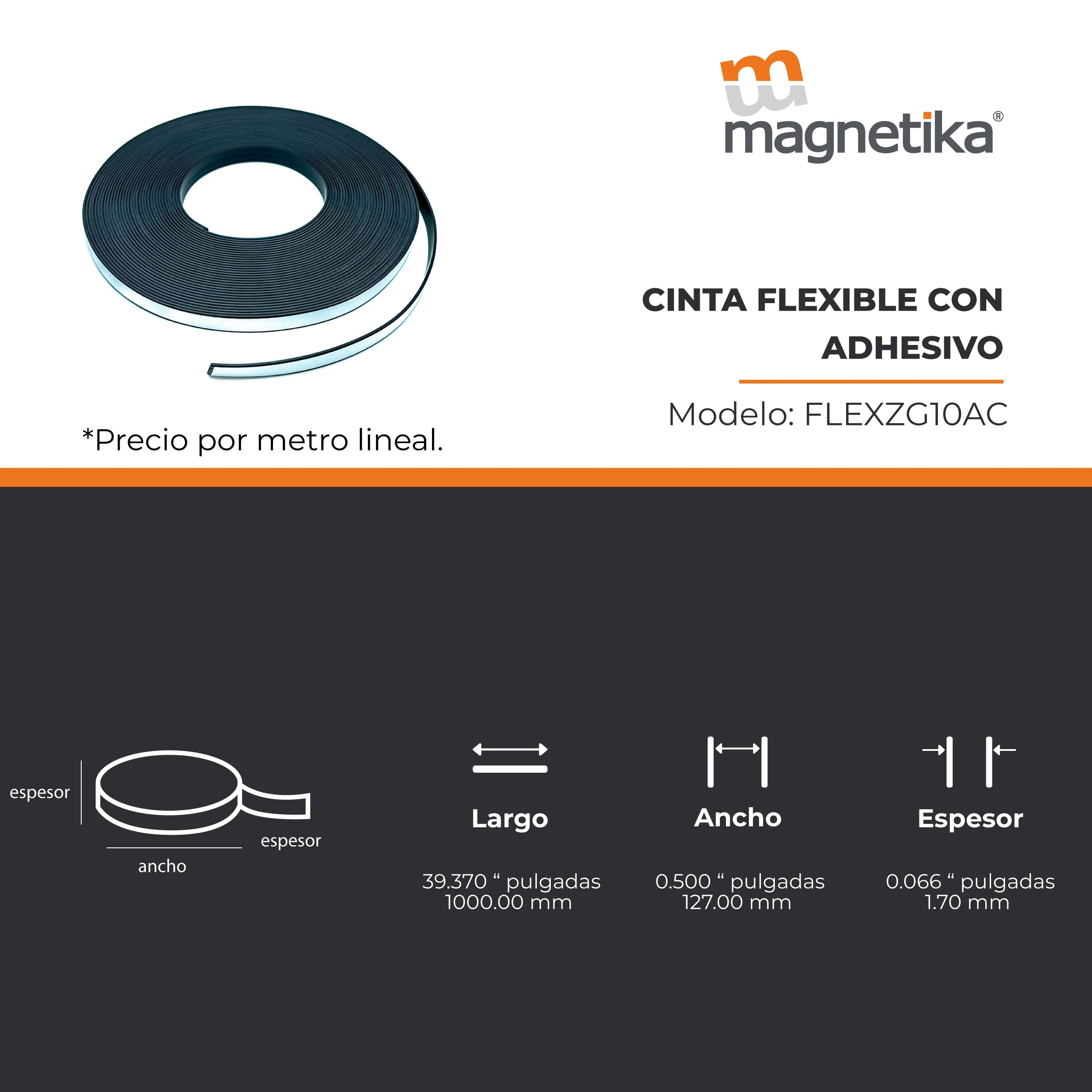 Cinta Magnética Adhesiva 12.7mm x 1.52mm (1 metro)