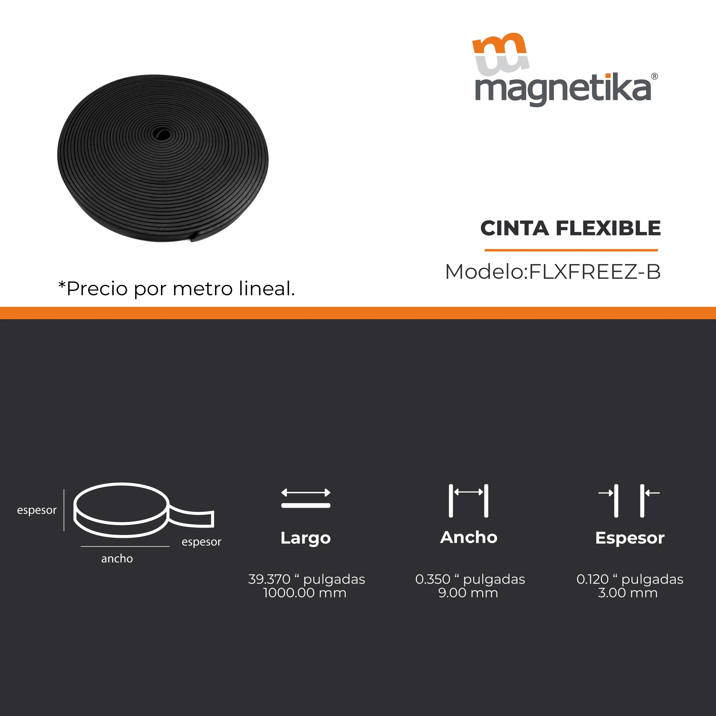 Cinta Magnética Flexible para Refrigerador 9mm x 3mm (1 metro)