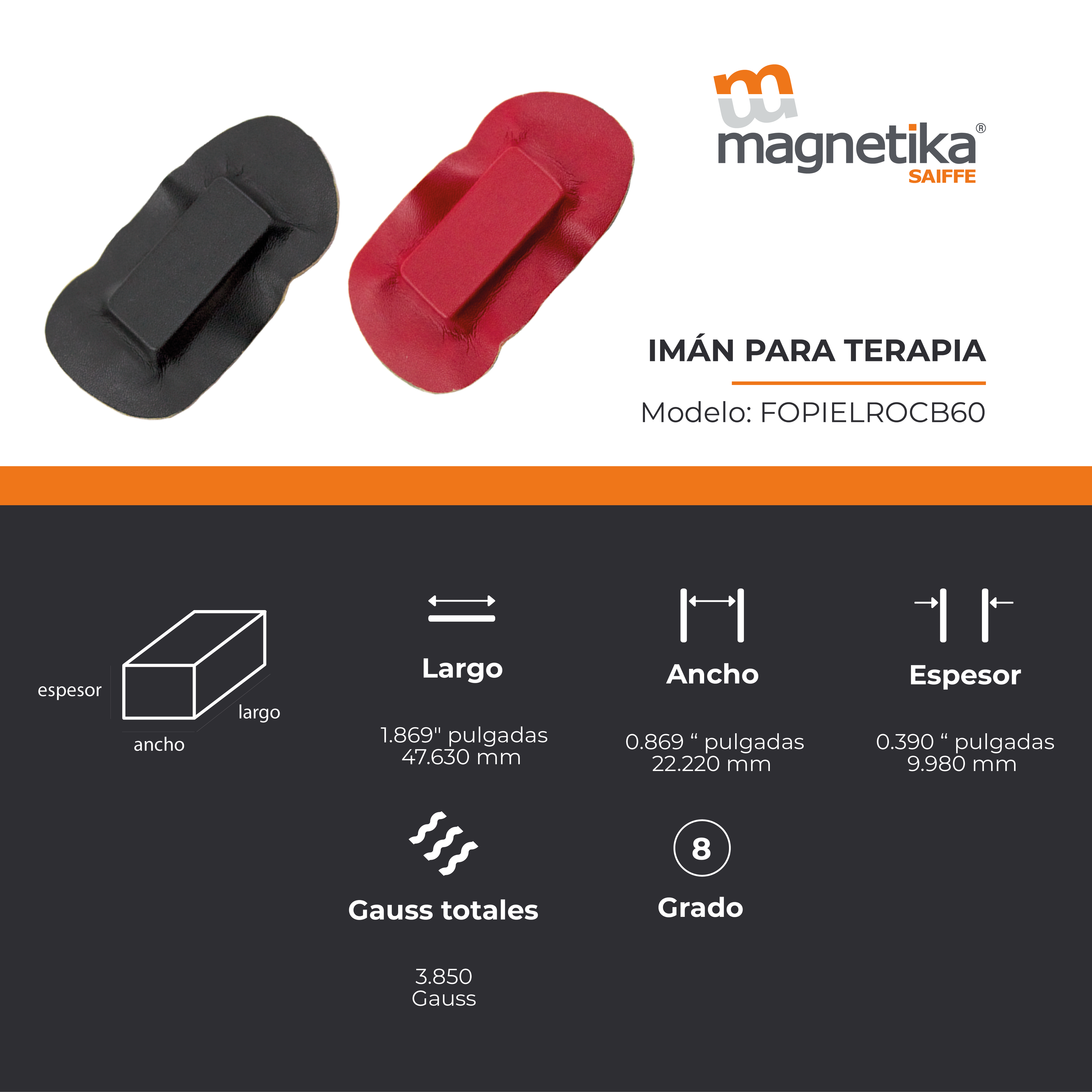 Iman Ferrita Block Forrado 1.875" X 0.875" X 0.393"