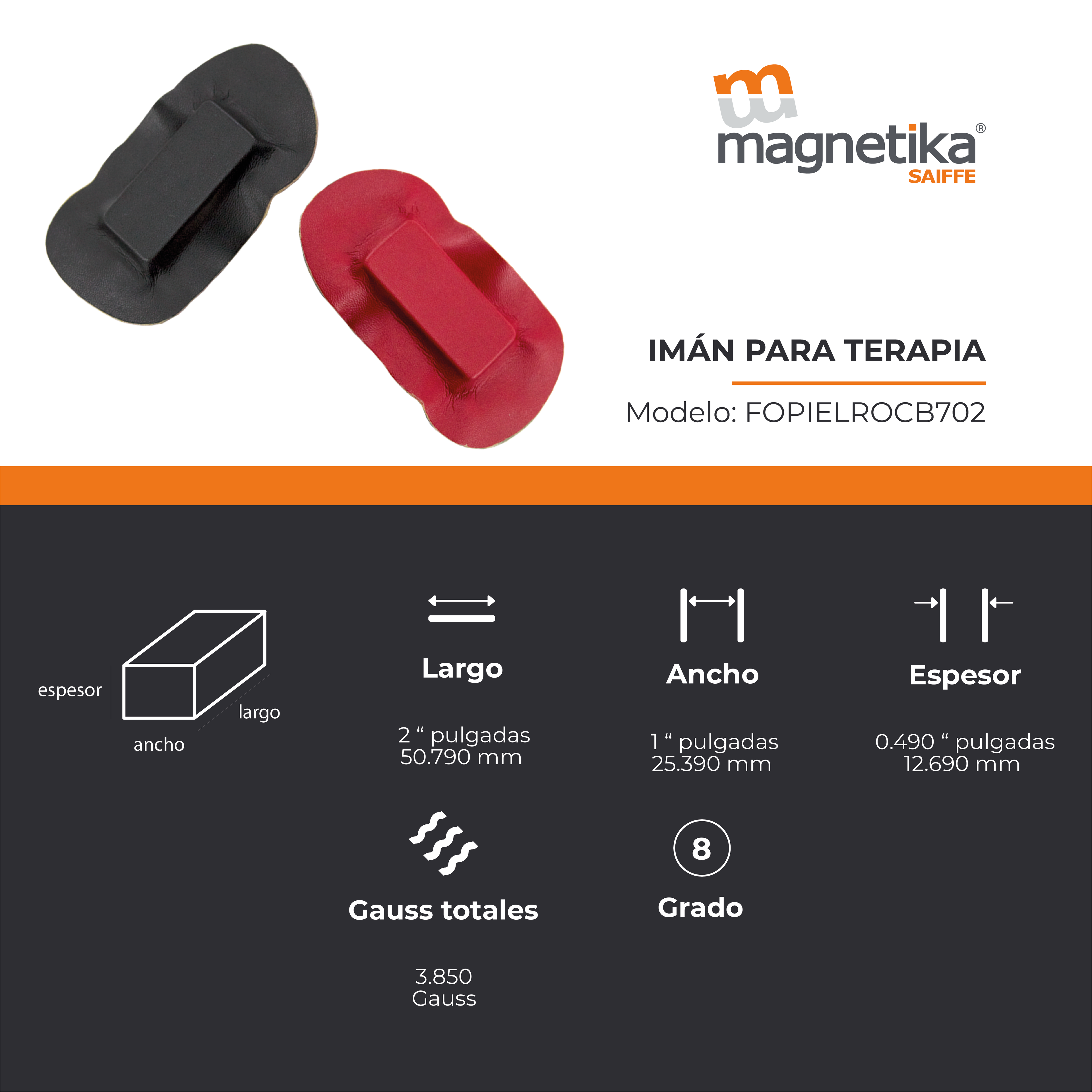 Iman Ferrita Block Forrado 2.000" X 1.000" X 0.500"