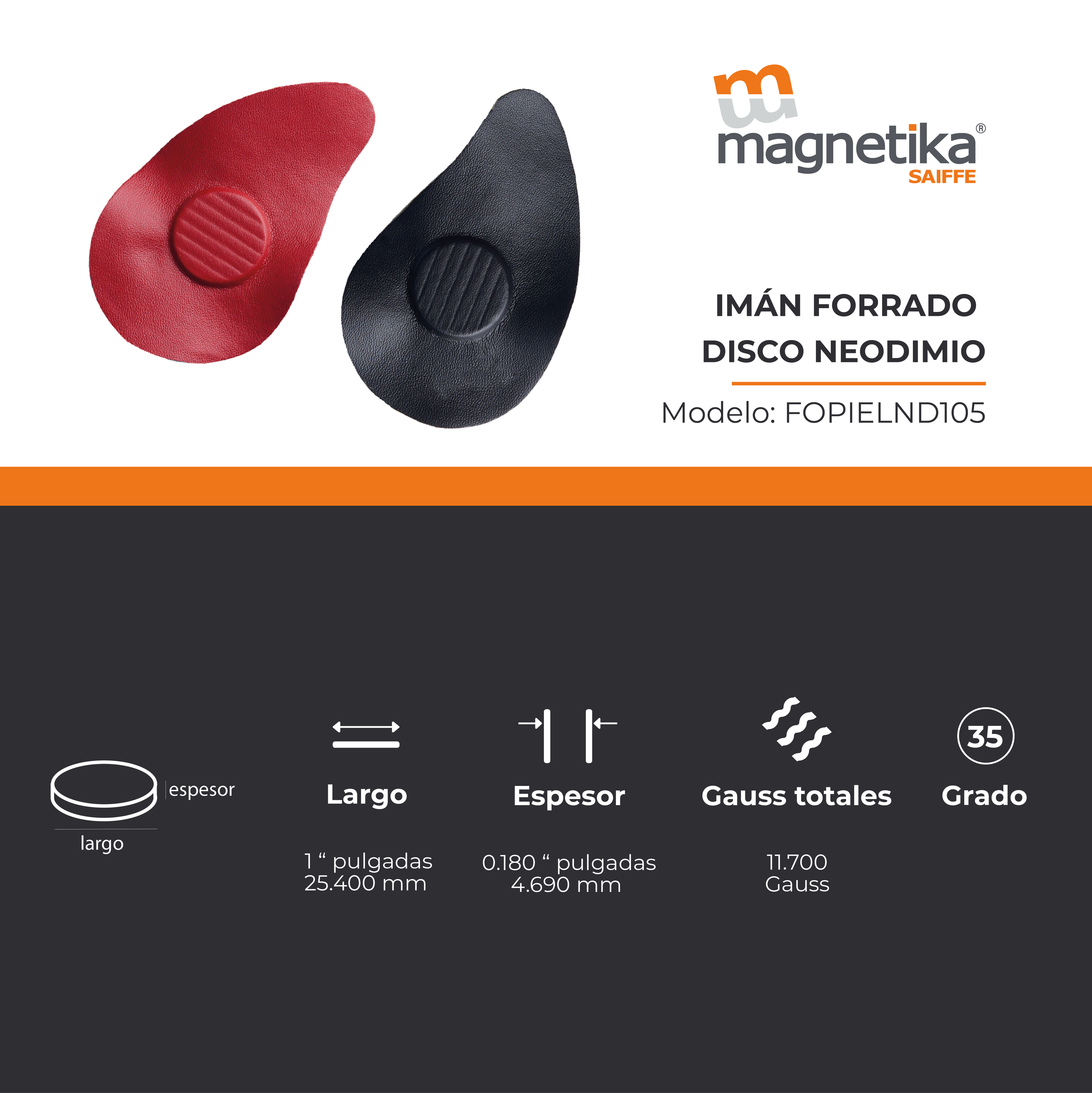 Iman Neodimio Disco Forrado 1.000" X 0.187"