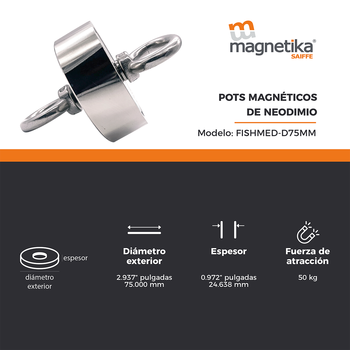 Imán De Pesca Neodimio D75mm