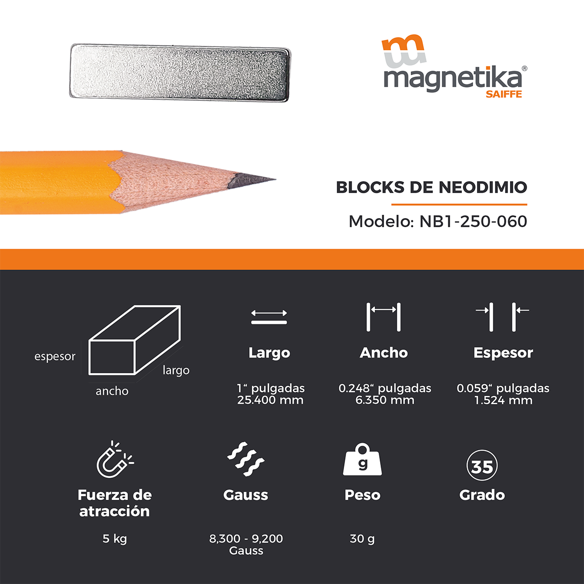 Iman De Neodimio Block 1" X 0.25" X 0.06"