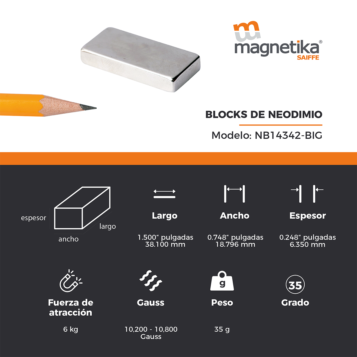 Iman De Neodimio Block 1.5" X 0.75" X 0.25"