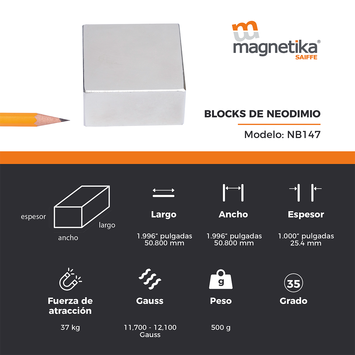 Iman De Neodimio Block 2" X 2" X 1"