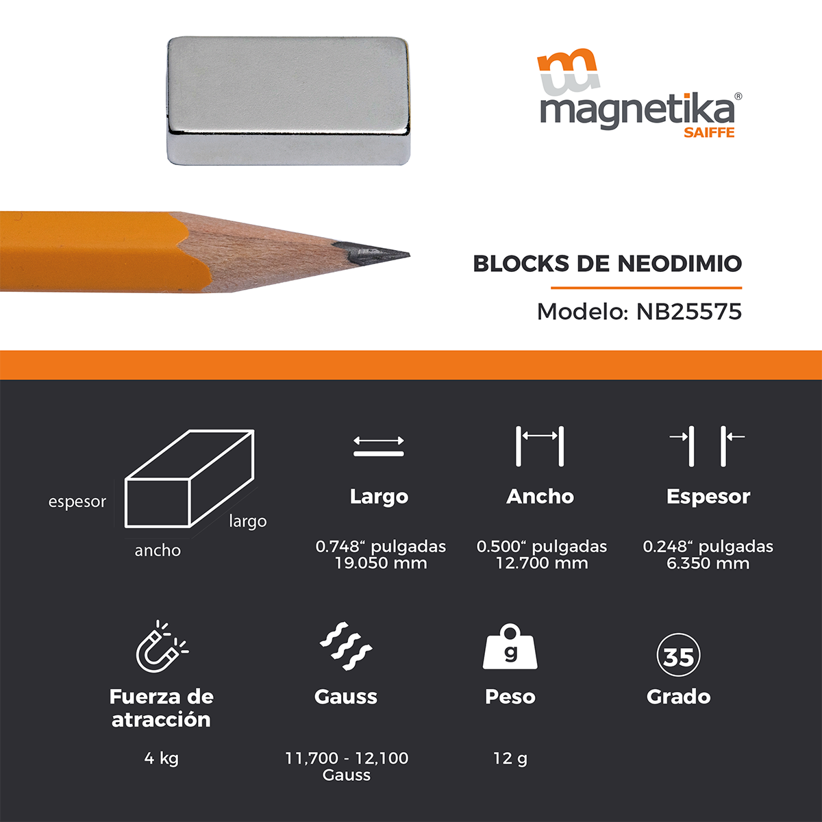Iman De Neodimio Block 0.75" X 0.5" X 0.25"
