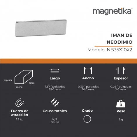 Imán de Neodimio Block 1.37 x 0.39 x 0.08 in