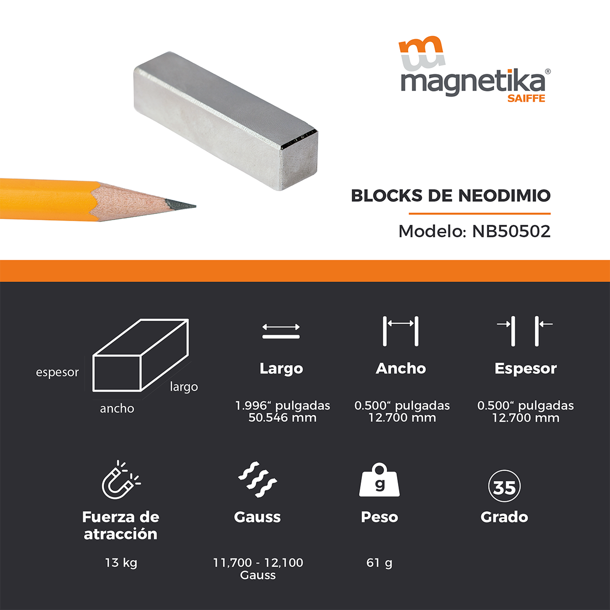 Iman De Neodimio Block 2" X 0.5" X 0.5"