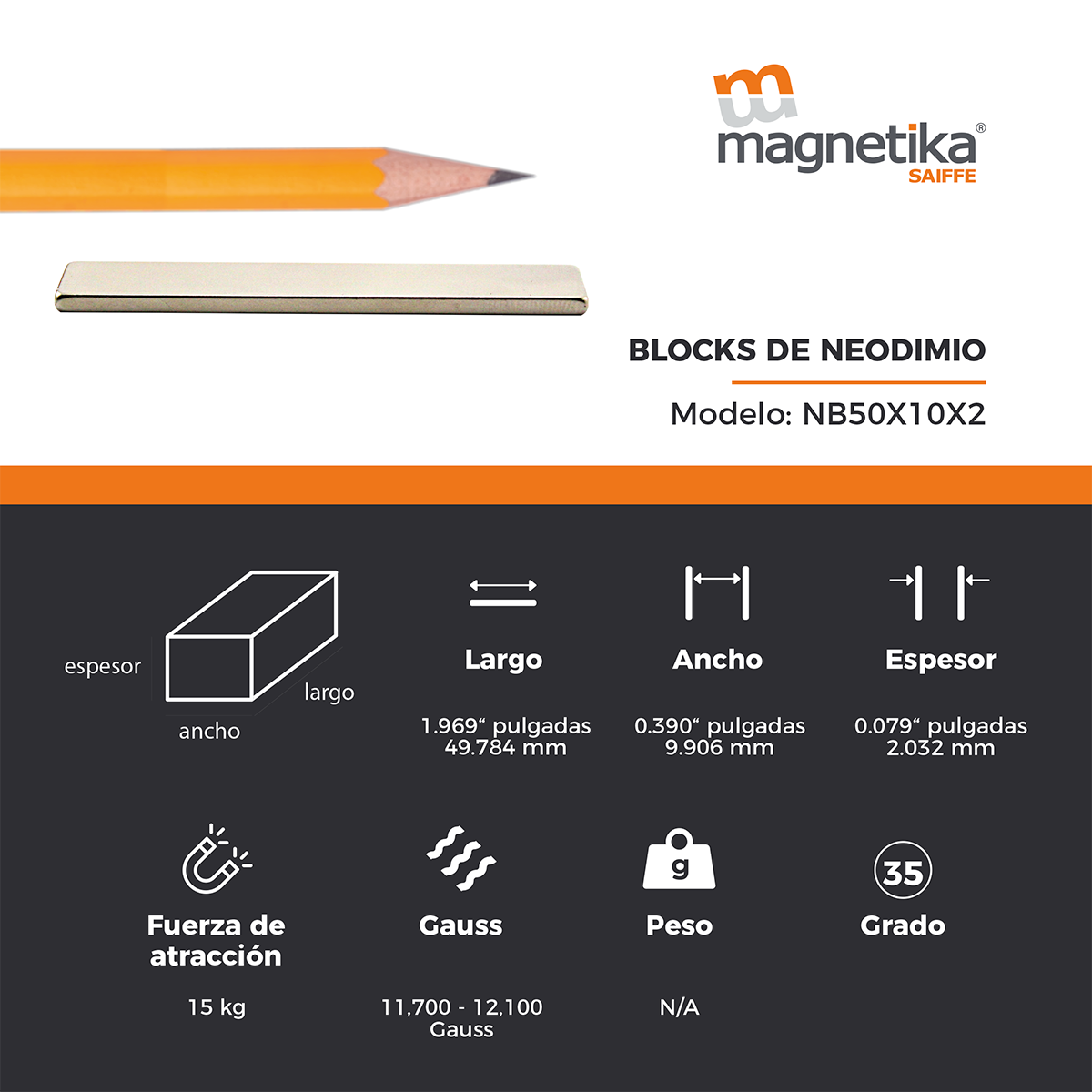 Iman De Neodimio Block 1.969" X 0.39" X 0.079"