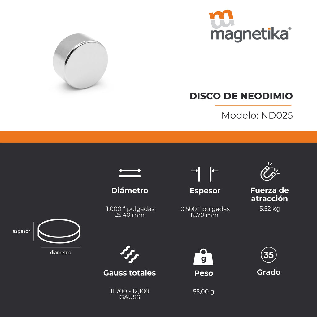 Imán de Neodimio Disco 1 x 0.5 in