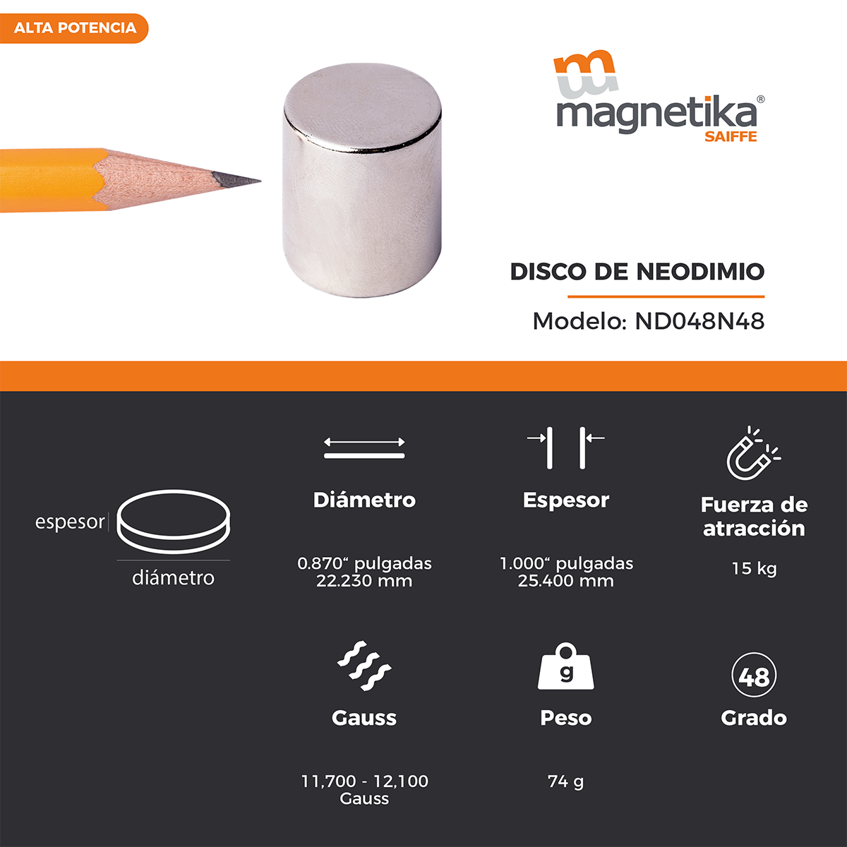 Iman De Neodimio Disco 0.875" X 1"