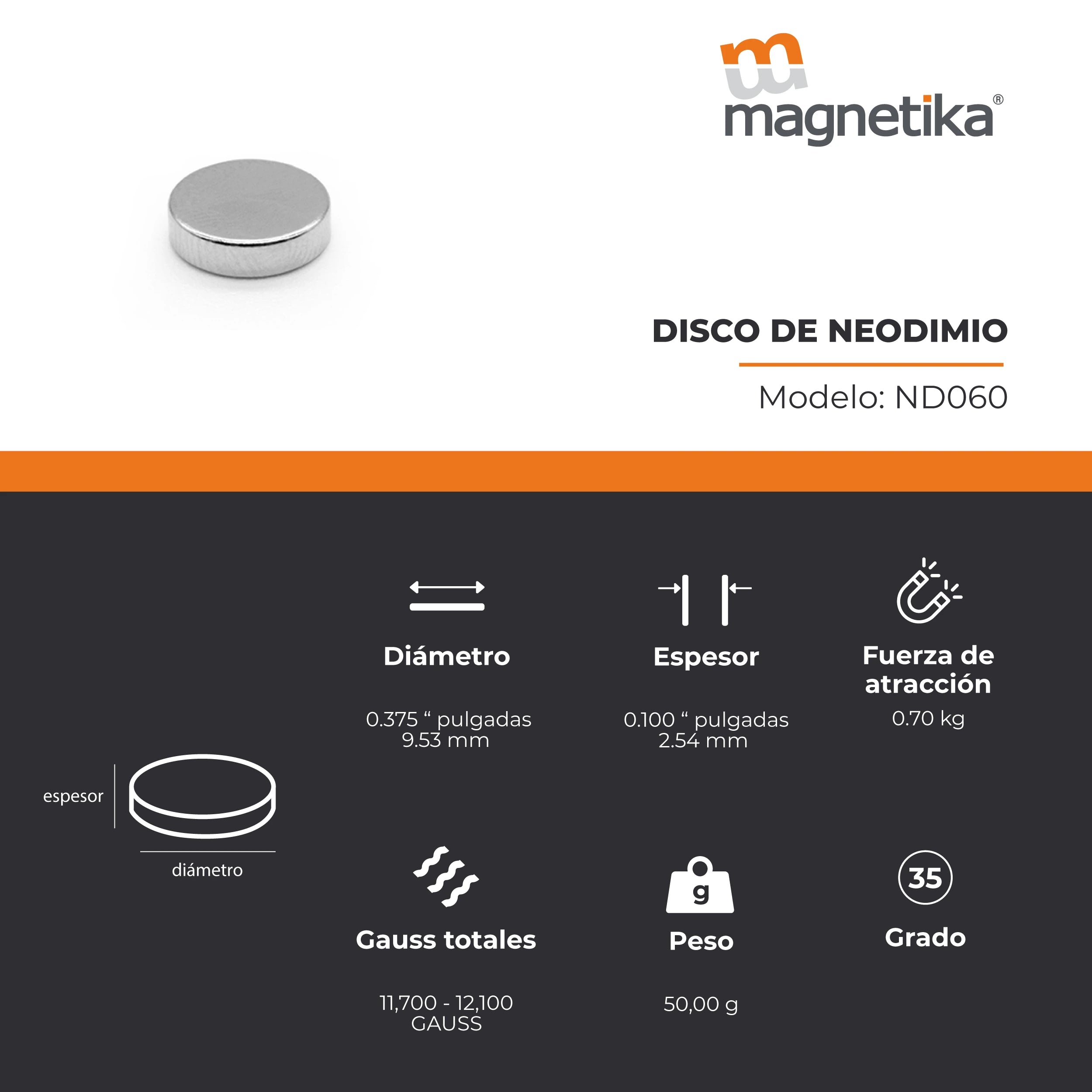 Imán de Neodimio Disco 0.375 x 0.1 in