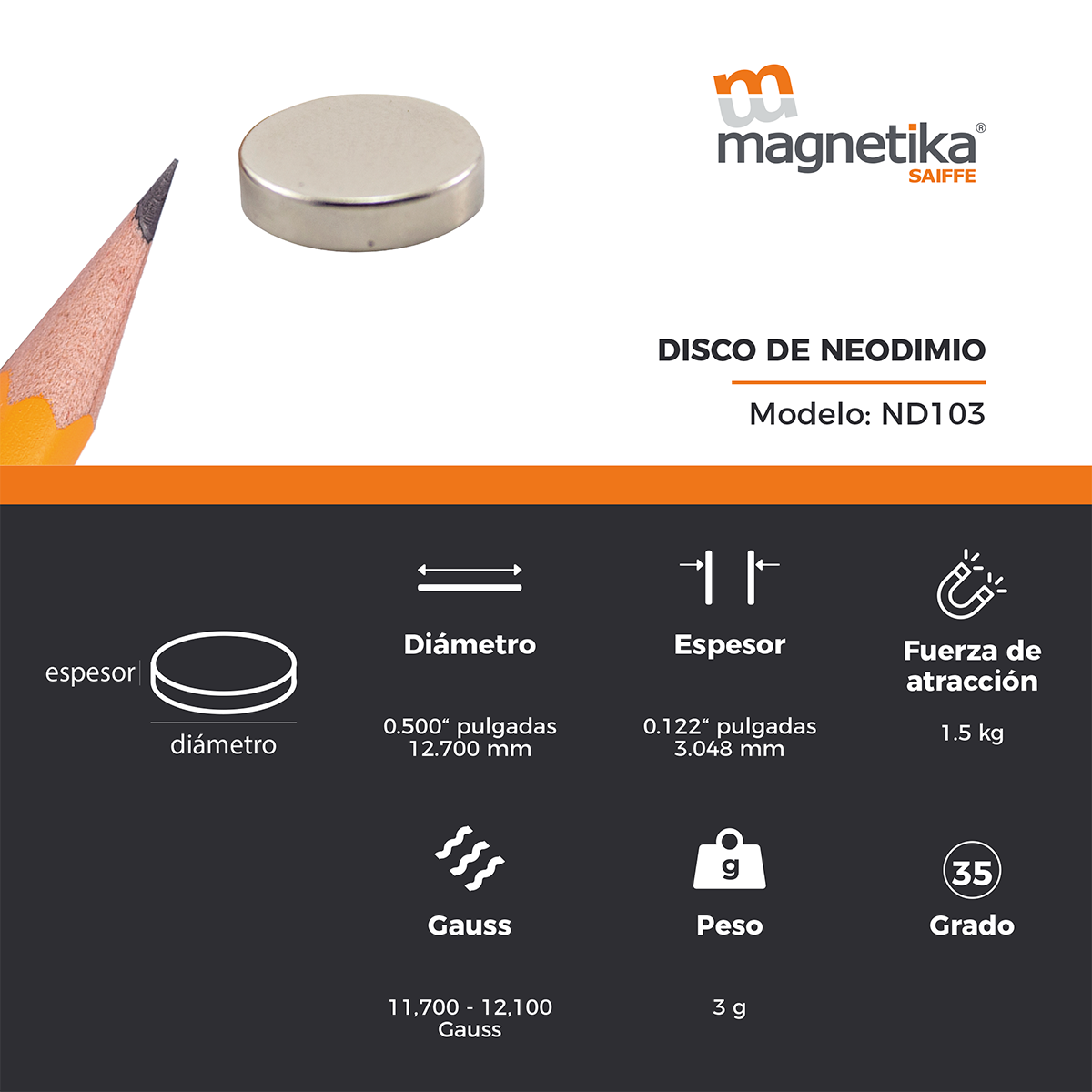 Iman De Neodimio Disco 0.5" X 0.125"