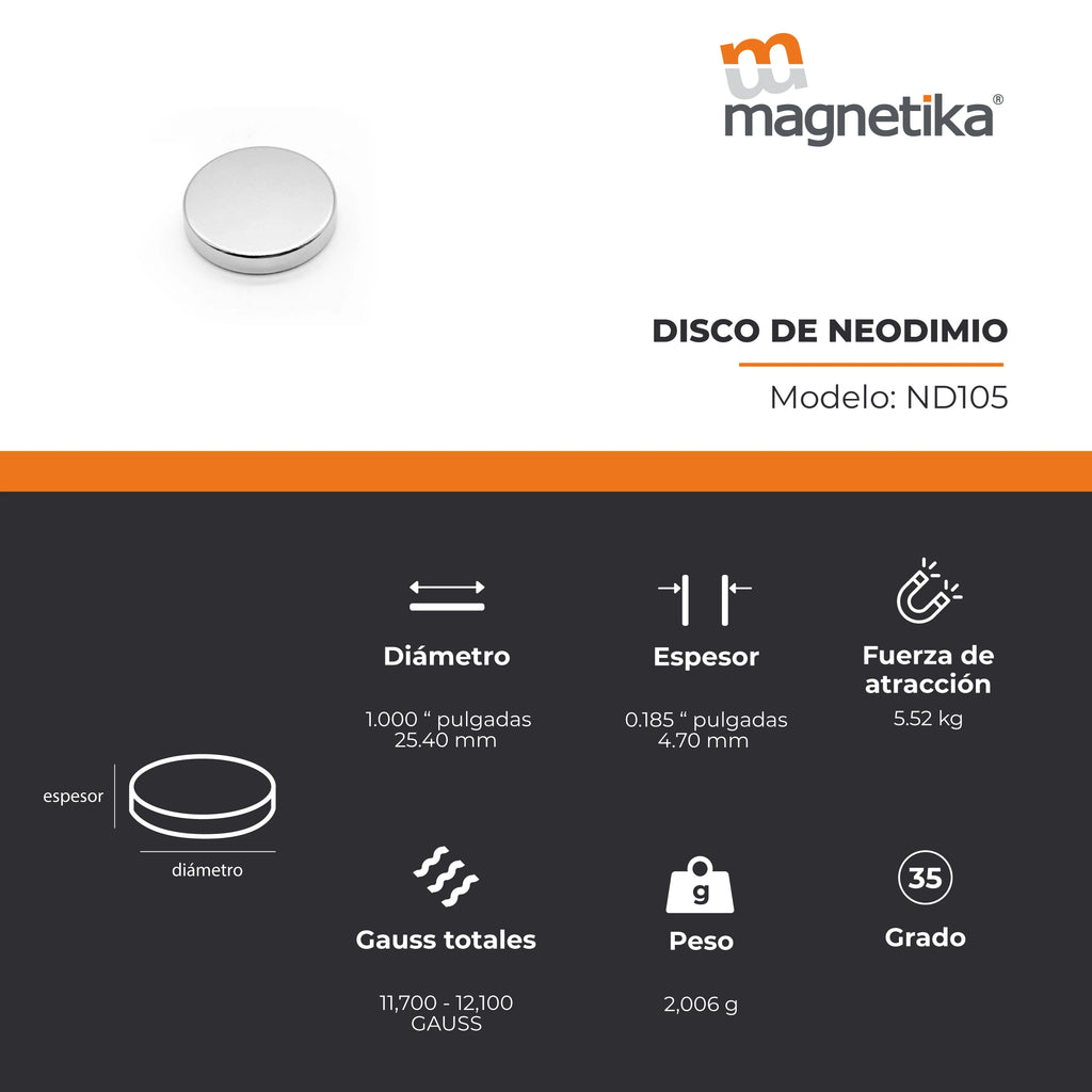 Imán de Neodimio Disco 1 x 0.187 in