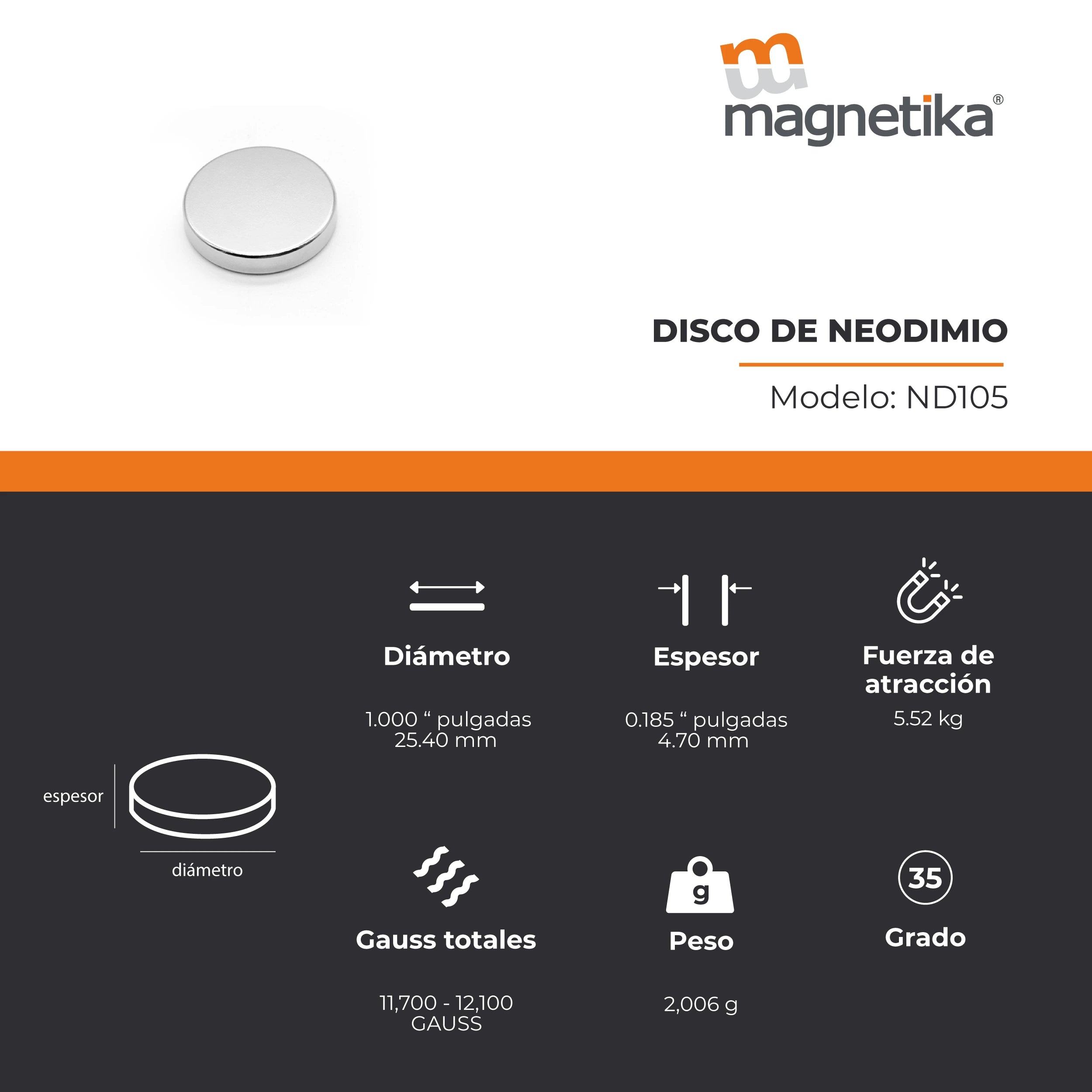 Imán de Neodimio Disco 1 x 0.187 in