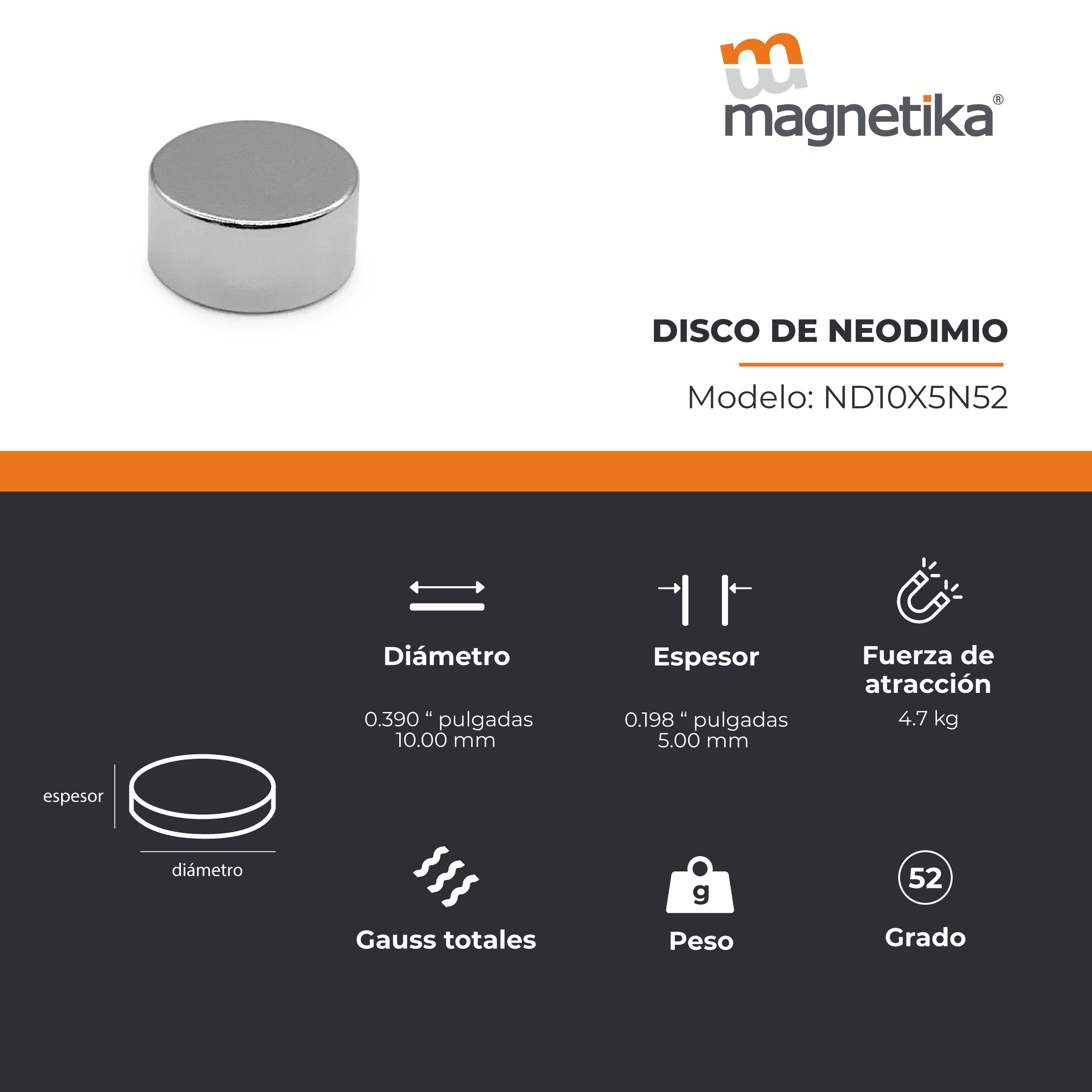 Imán de Neodimio Disco 0.39 x 0.198 in