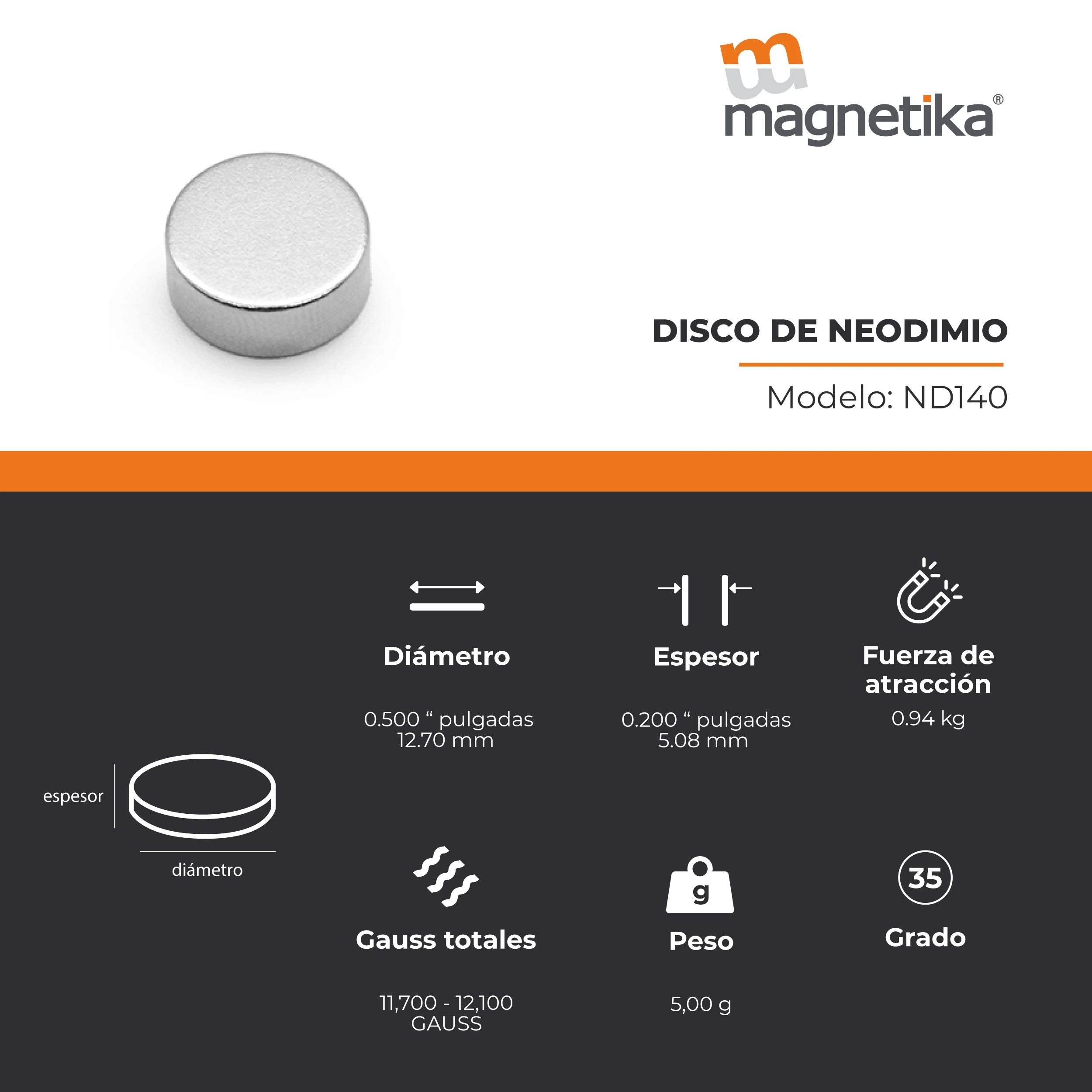 Imán de Neodimio Disco 0.5 x 0.2 in