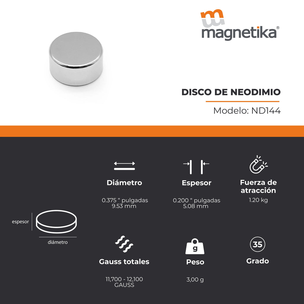 Imán de Neodimio Disco 0.375 x 0.2 in