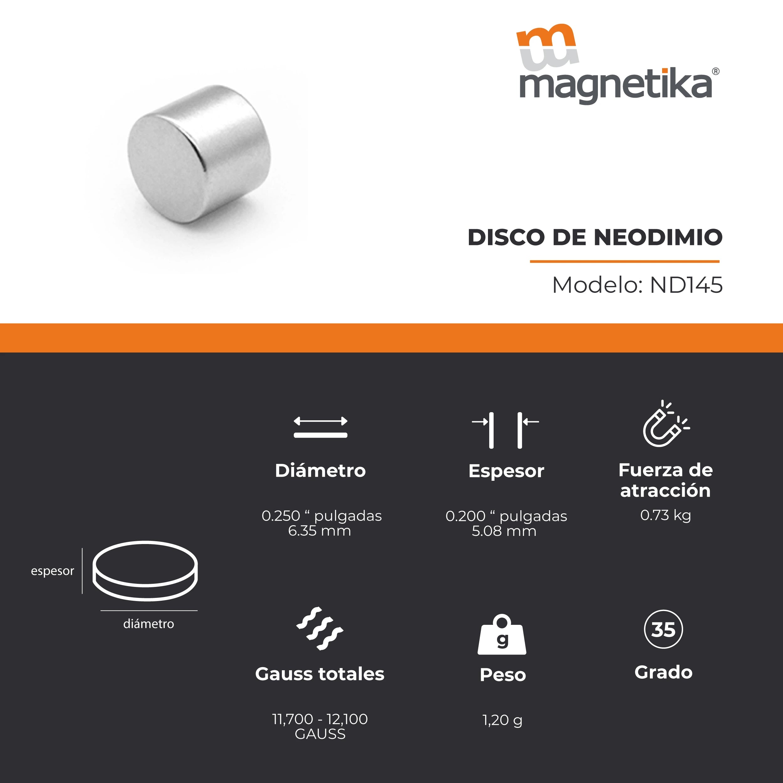 Imán de Neodimio Disco 0.25 x 0.2 in