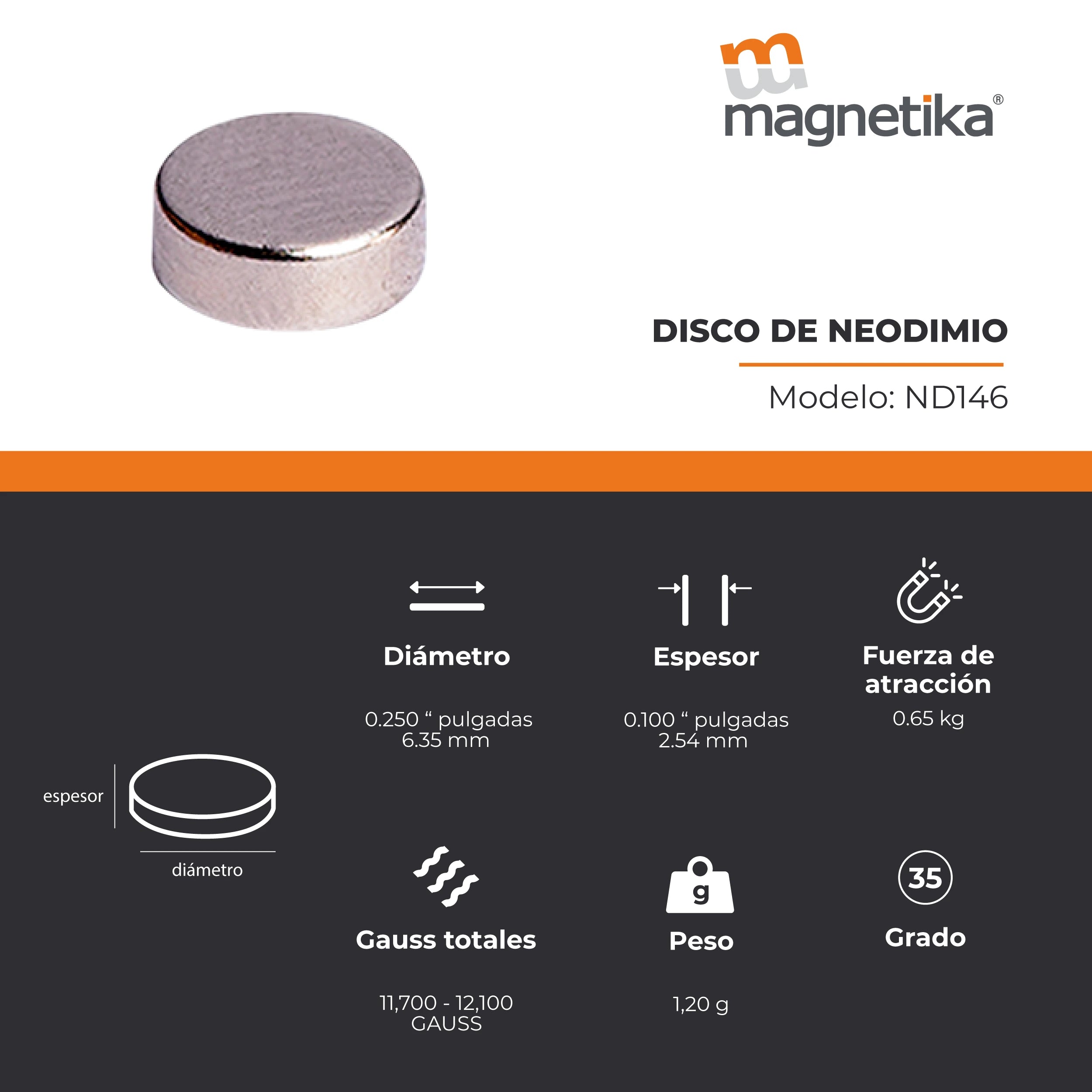 Imán de Neodimio Disco 0.25 x 0.1 in