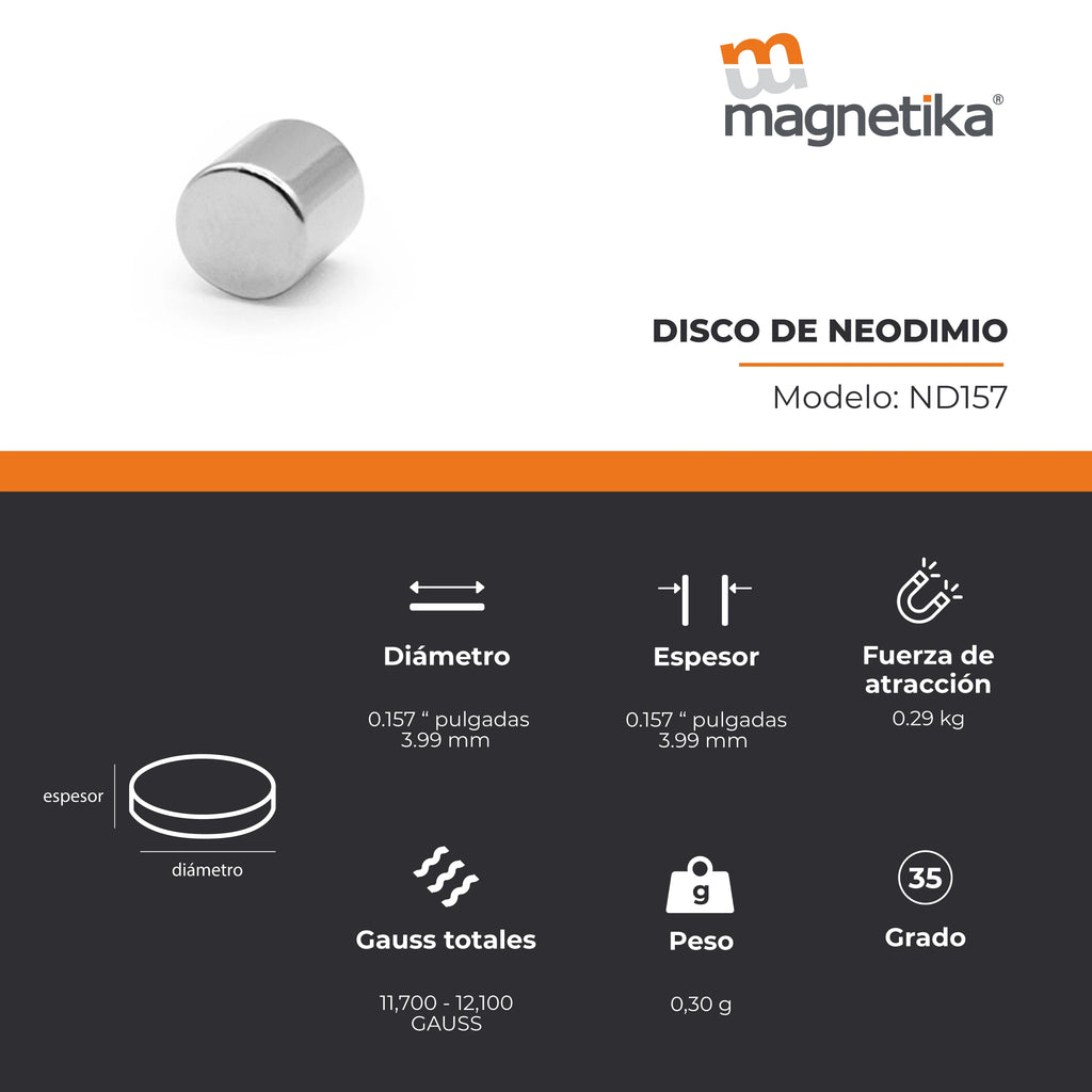 Imán de Neodimio Disco 0.157 x 0.157 in