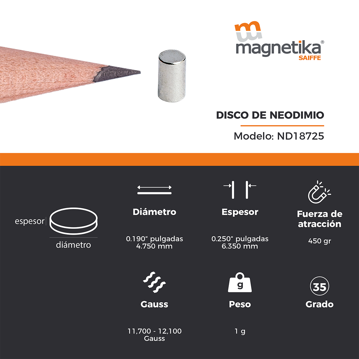 Iman De Neodimio Disco 0.187" X 0.25"