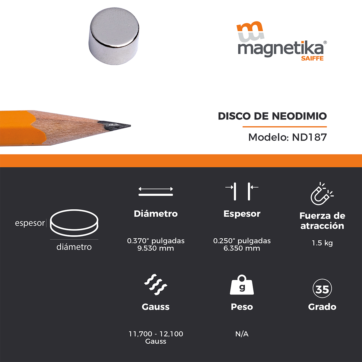 Iman De Neodimio Disco 0.375" X 0.25"