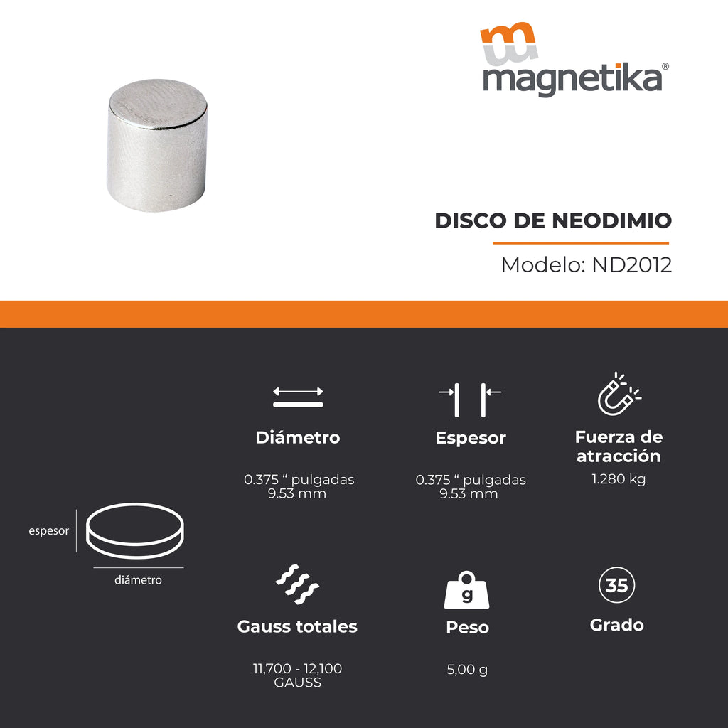 Imán de Neodimio Disco 0.375 x 0.375 in