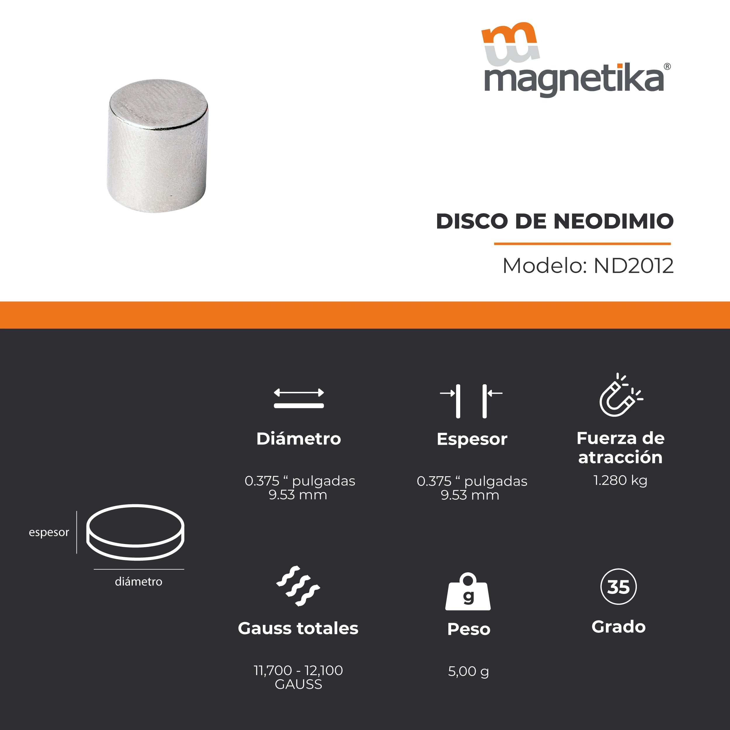 Imán de Neodimio Disco 0.375 x 0.375 in