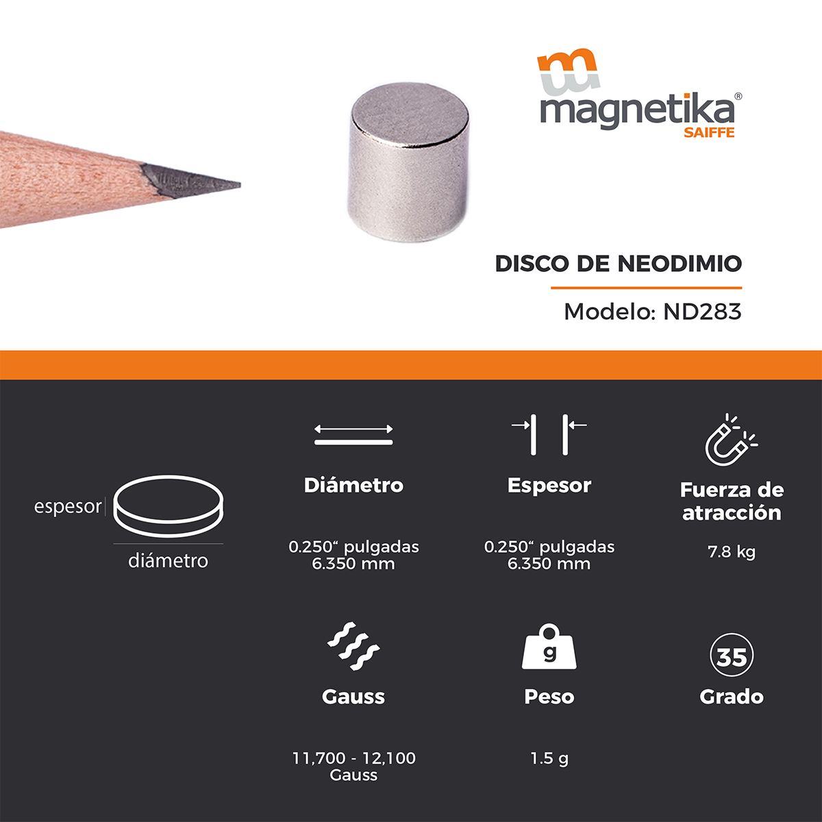 Iman De Neodimio Disco 0.25" X 0.25"