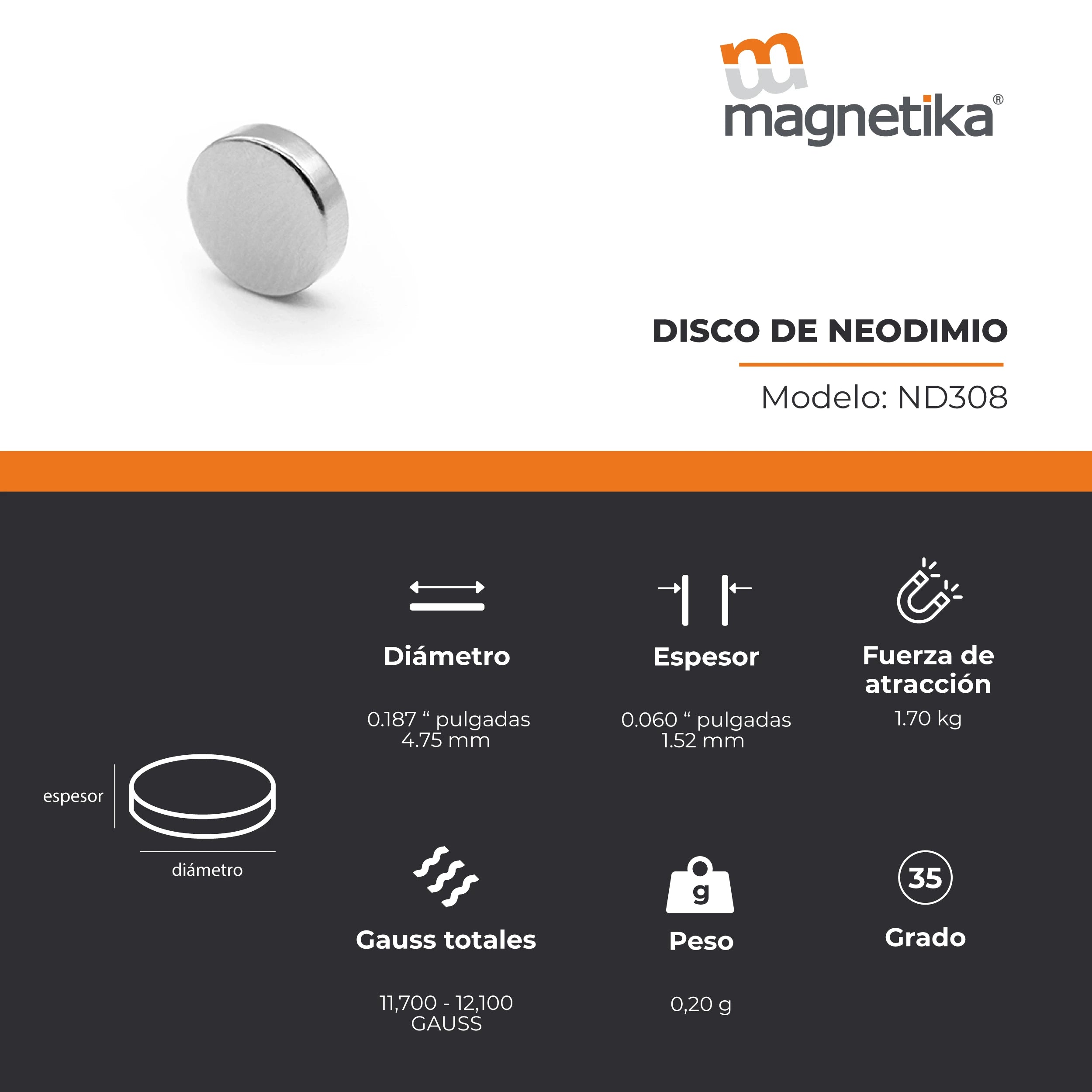 Imán de Neodimio Disco 0.187 x 0.06 in