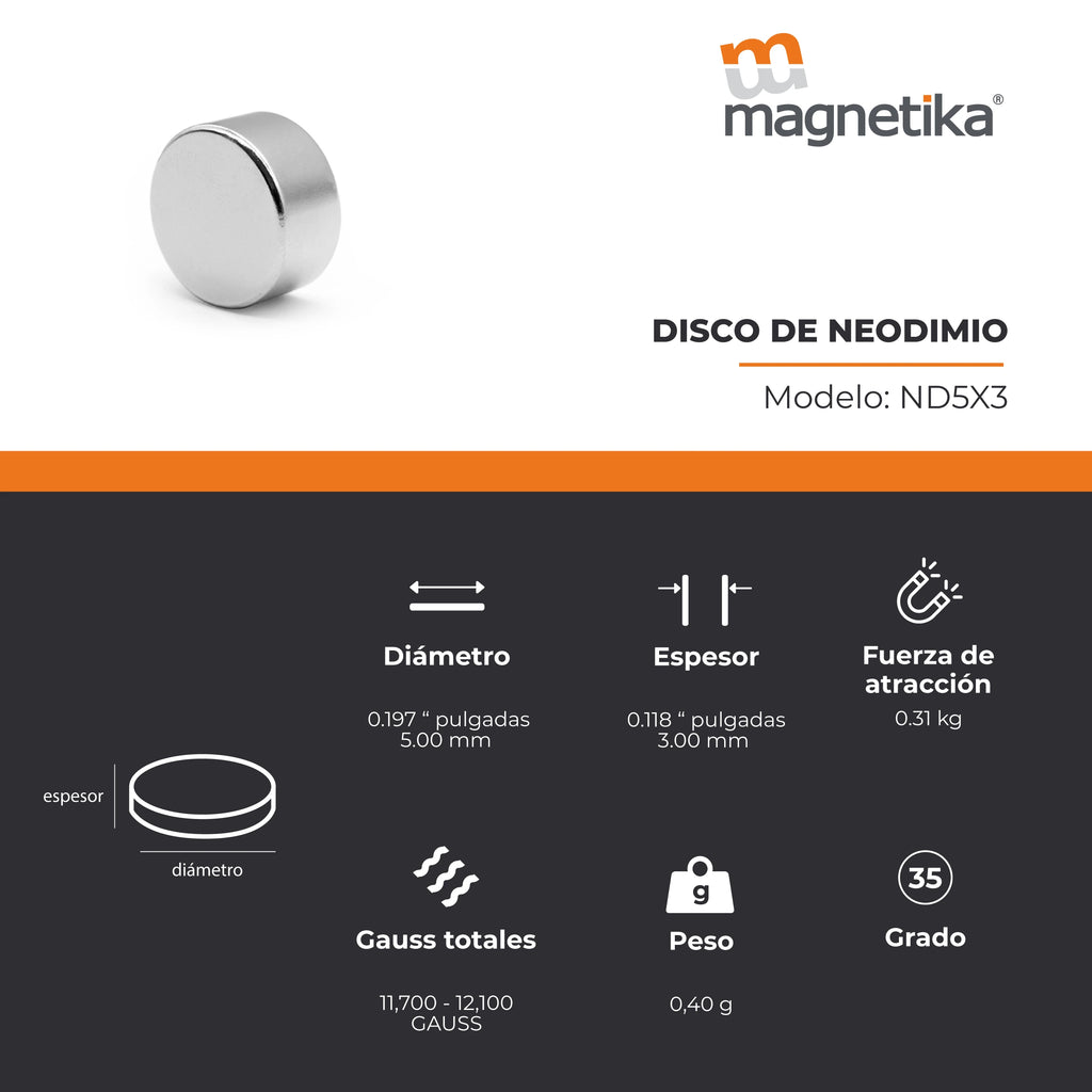 Imán de Neodimio Disco 0.197 x 0.118 in